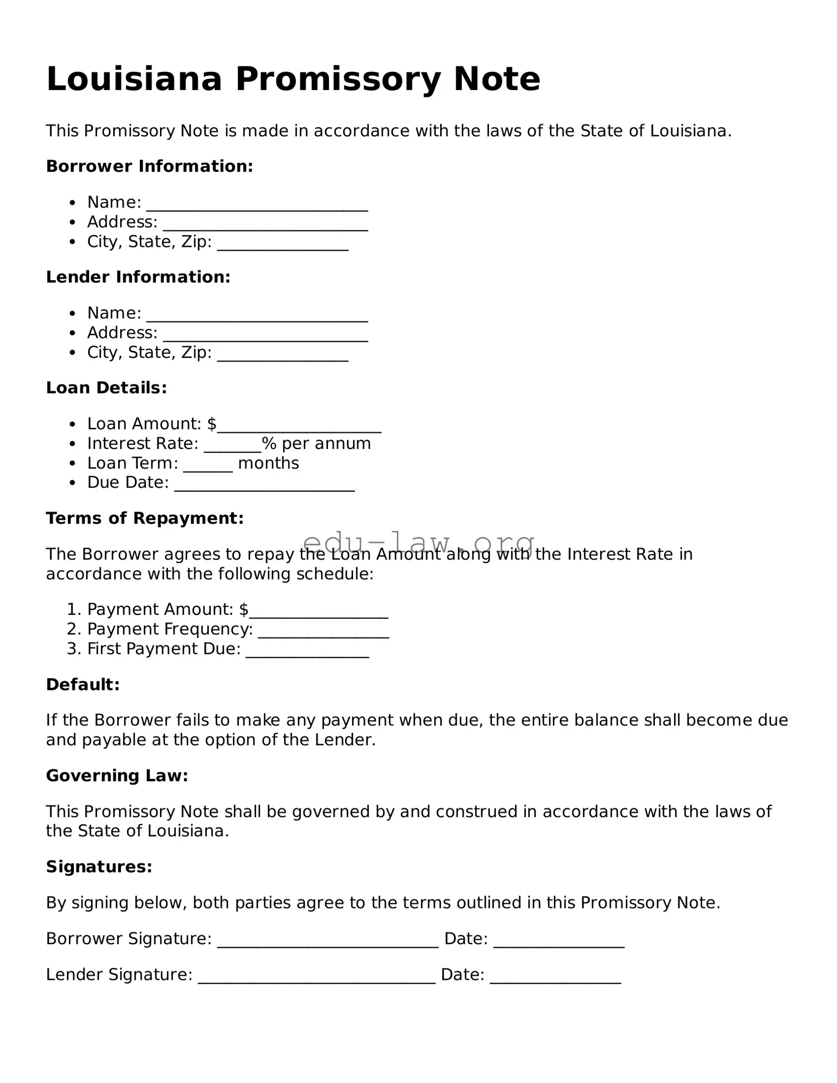 Legal  Promissory Note Template for Louisiana