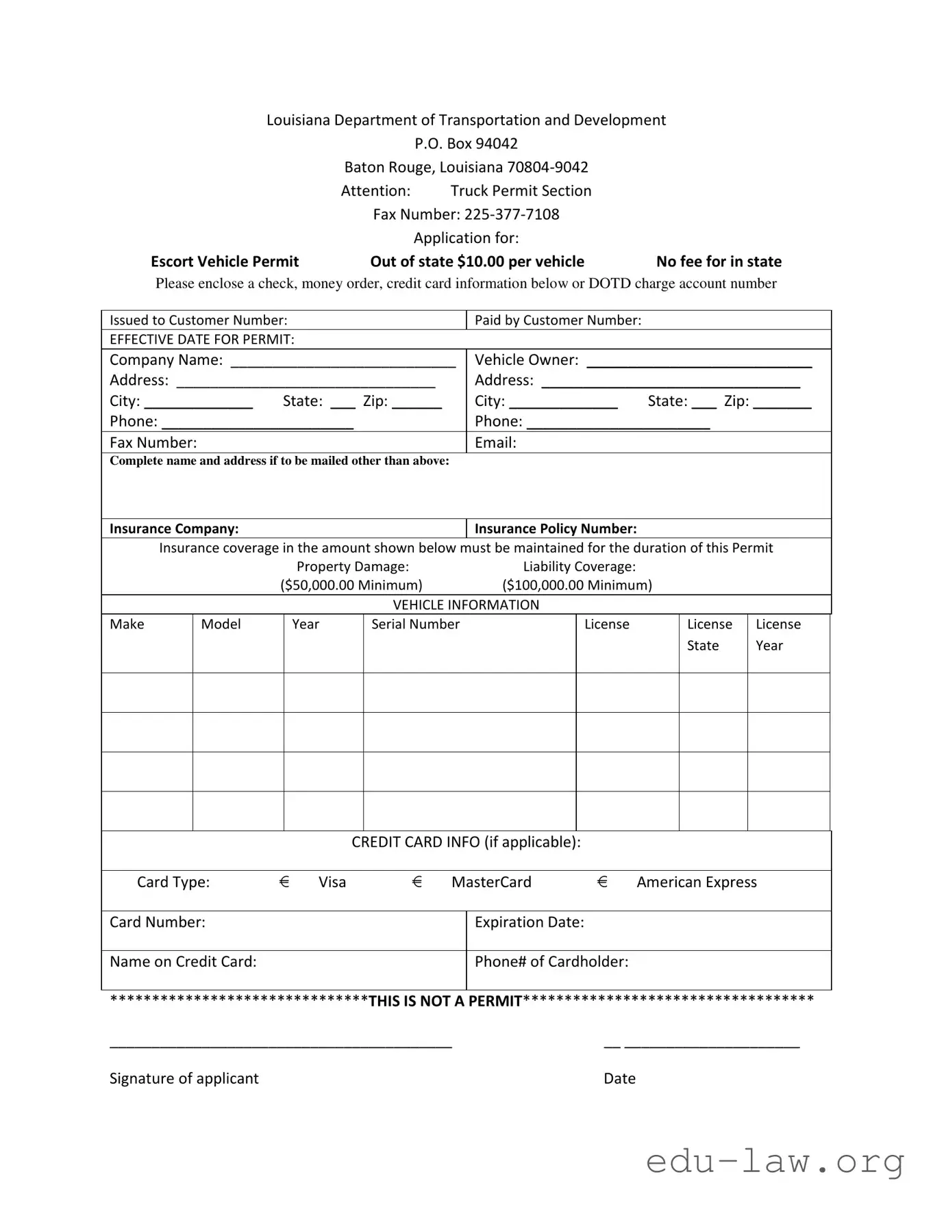 Fill in Your Permit Louisiana Pilot Car Template