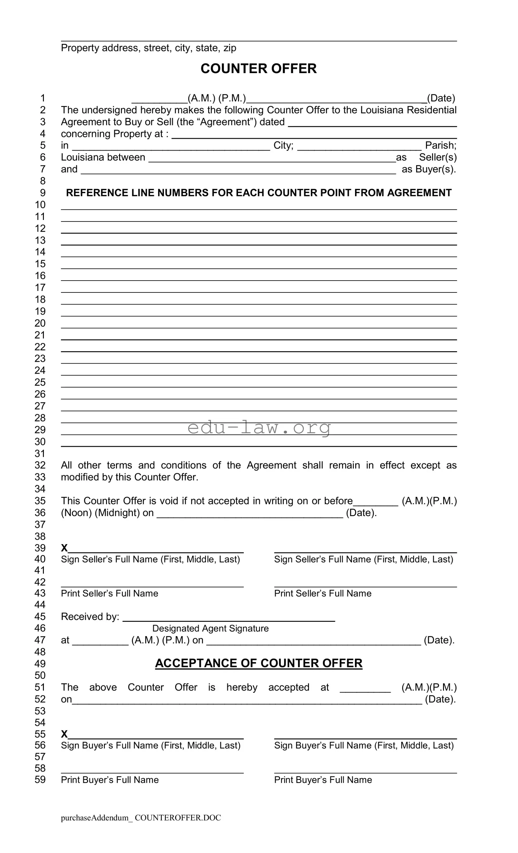 Fill in Your Louisiana Counter Offer Template