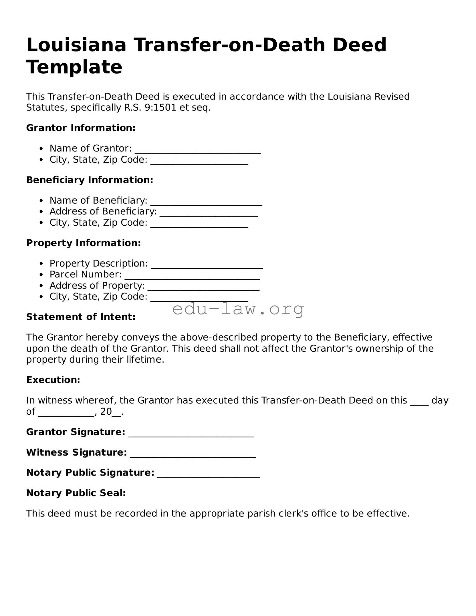Legal  Transfer-on-Death Deed Template for Louisiana
