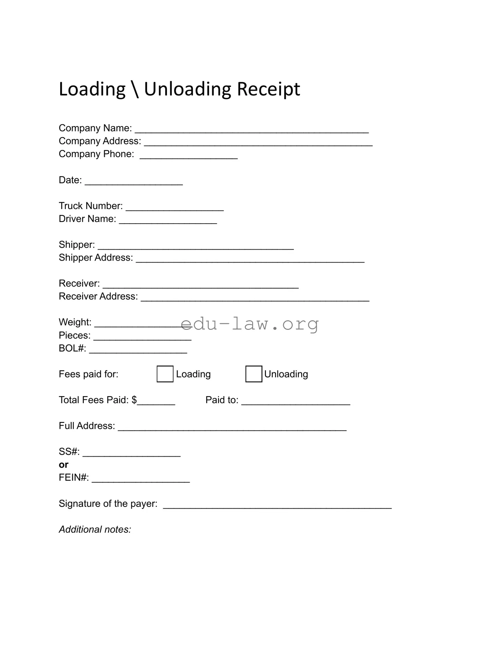 Fill in Your Lumper Receipt Template