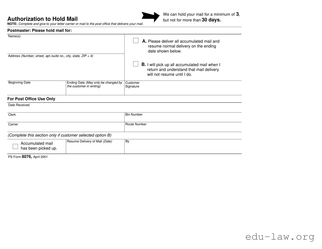 Fill in Your Usps Hold Mail Request Template