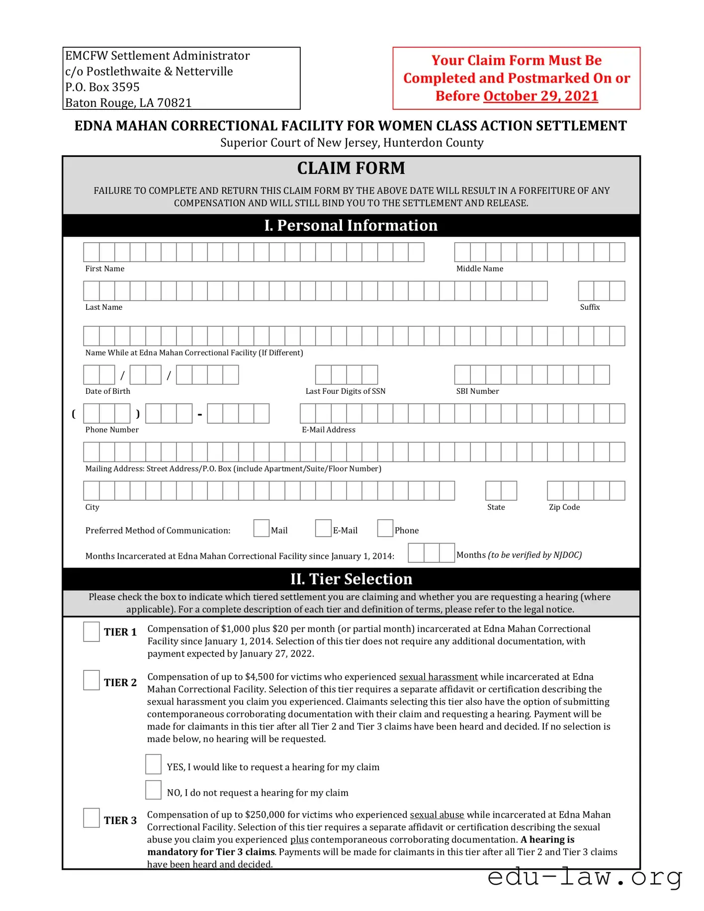 Fill in Your Class Action Claim Template