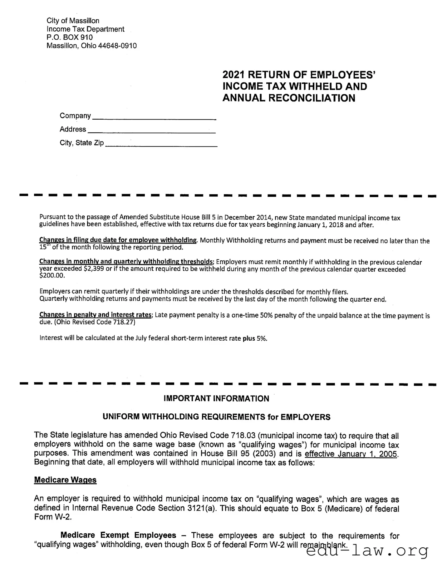 Fill in Your City Of Massillon Income Tax Template