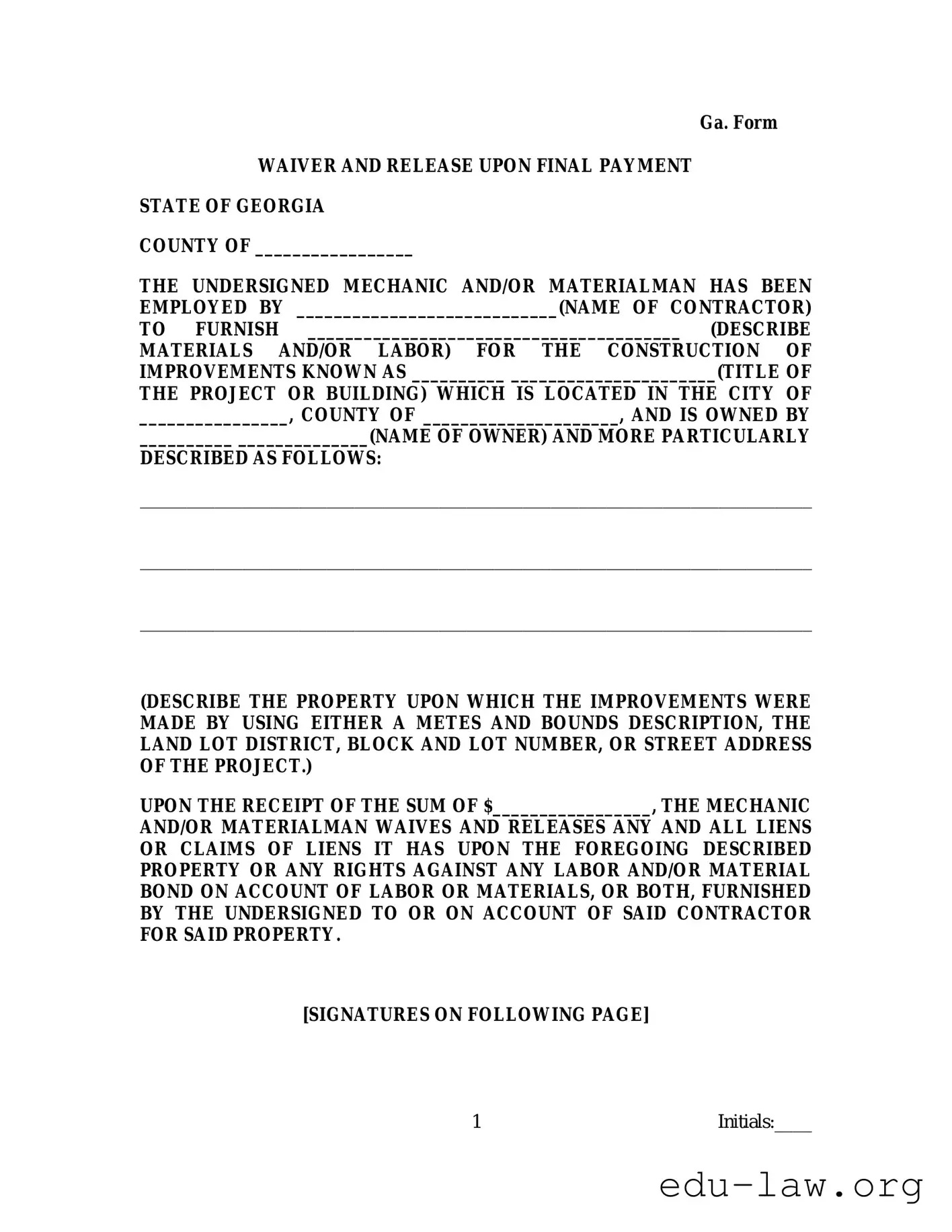 Fill in Your Contractors Release Ga Template