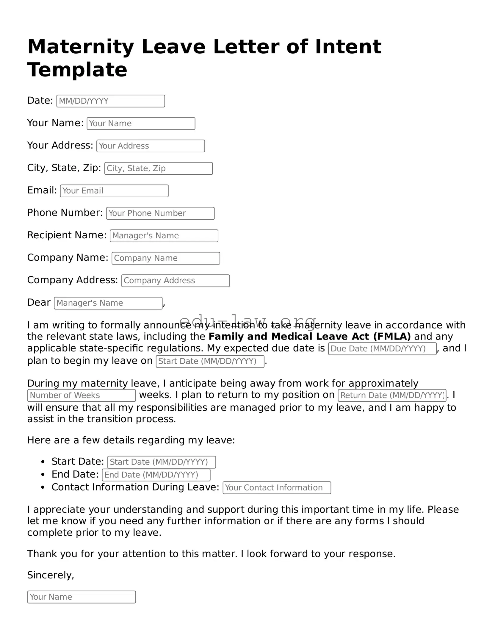 Maternity Leave Letter of Intent Template