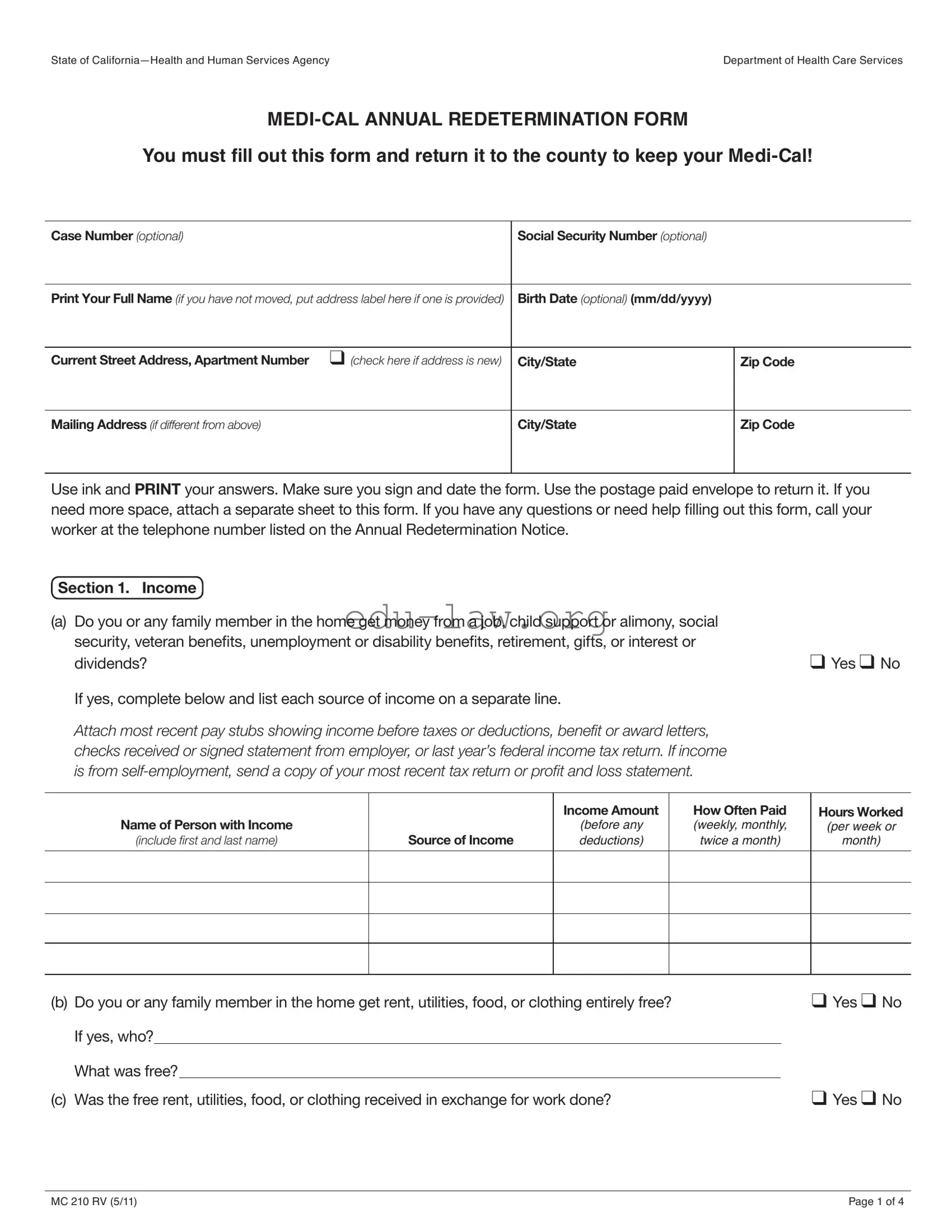 Fill in Your Medi Cal Redetermination Template