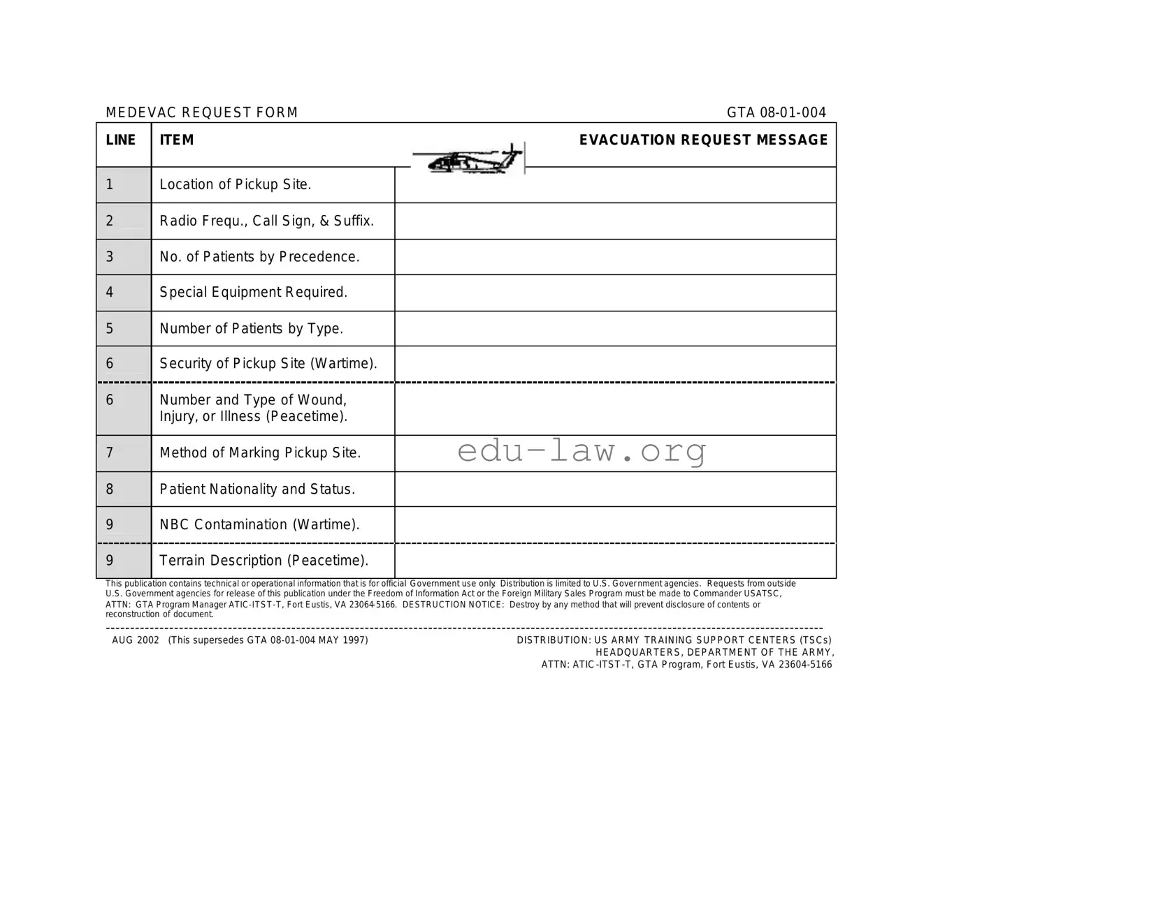 Fill in Your Medevac request form GTA 08-01-004 Template