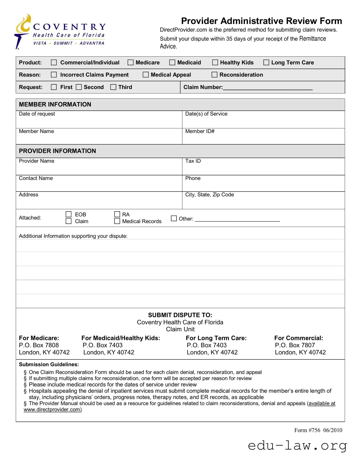 Fill in Your Coventry Claim Template