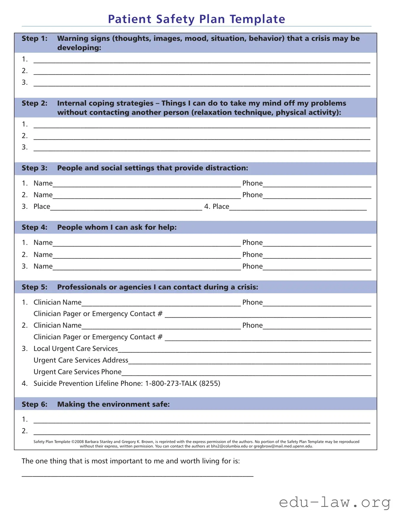 Fill in Your Safety Plan Template