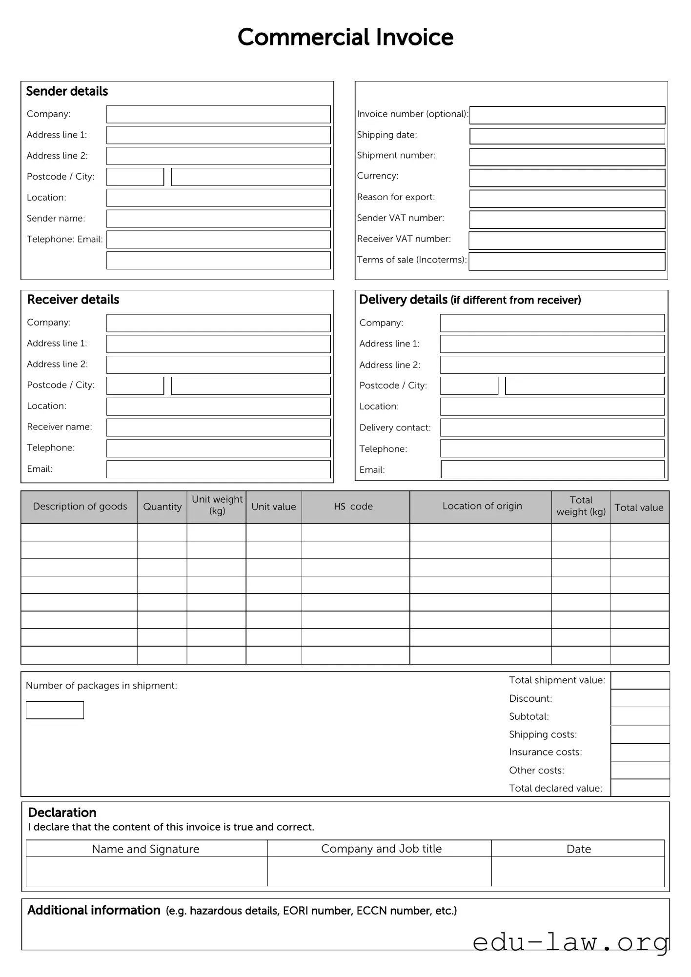 Fill in Your Commercial Invoice Template