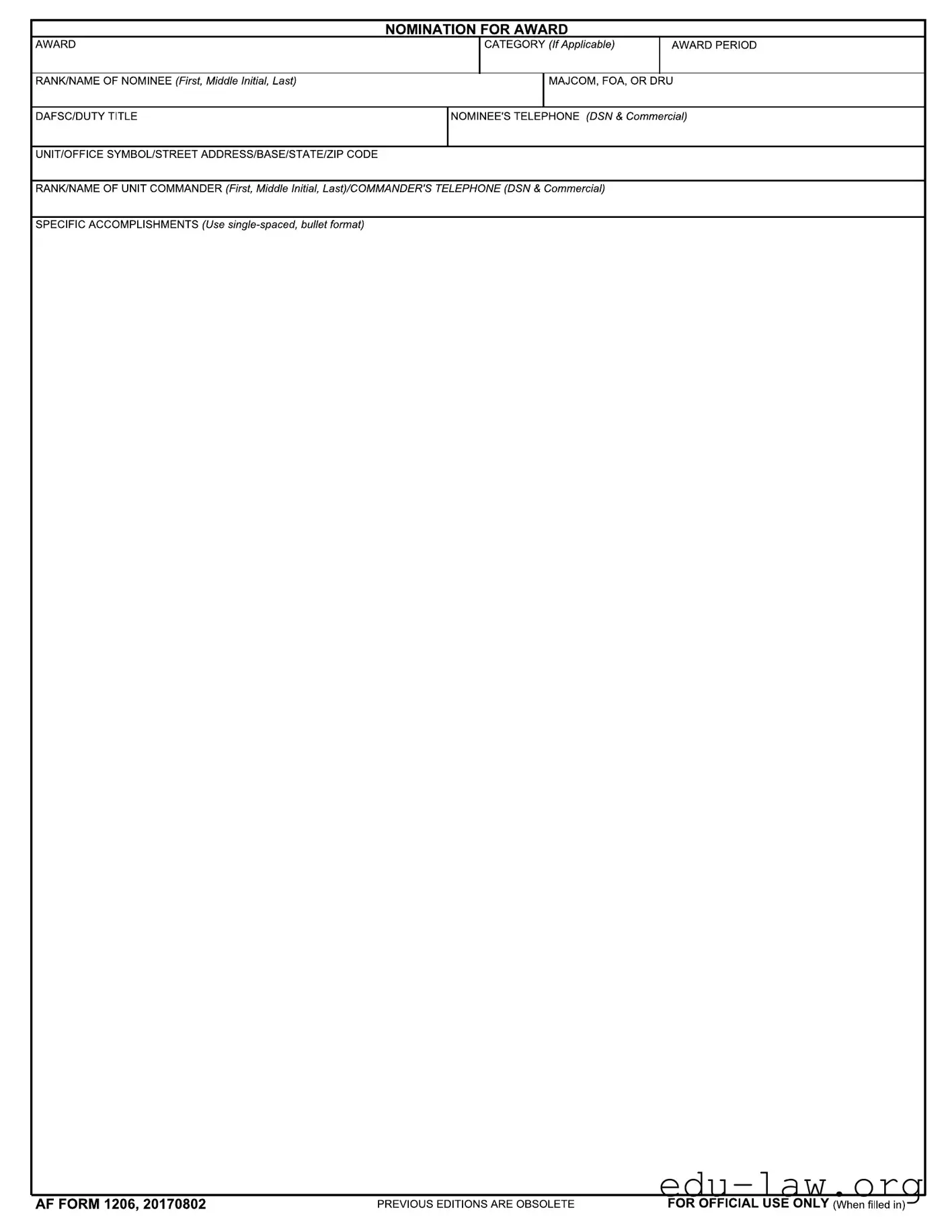 Fill in Your Af 1206 Template