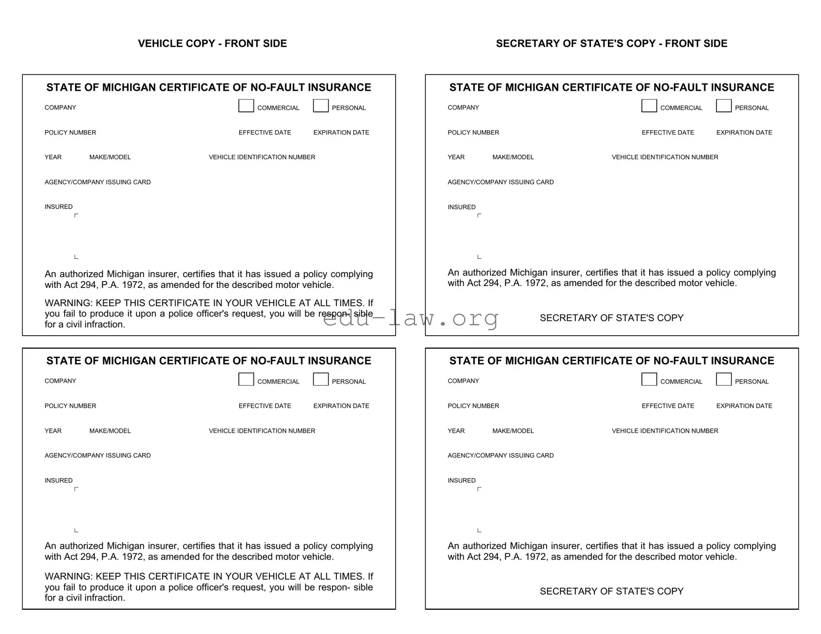 Fill in Your Michigan No Fault Insurance Template