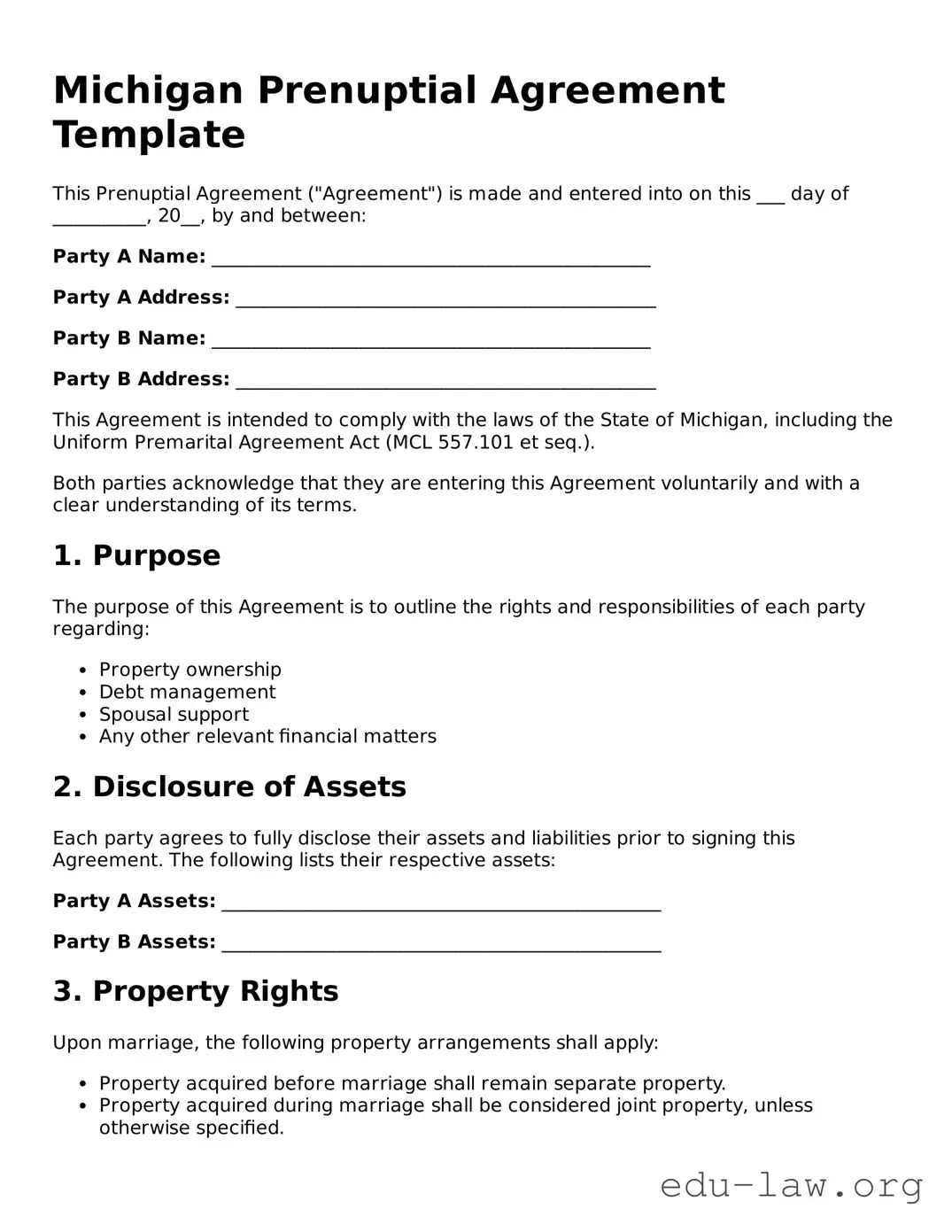 Legal  Prenuptial Agreement Template for Michigan