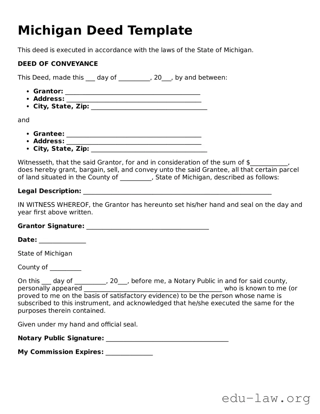 Legal  Deed Template for Michigan