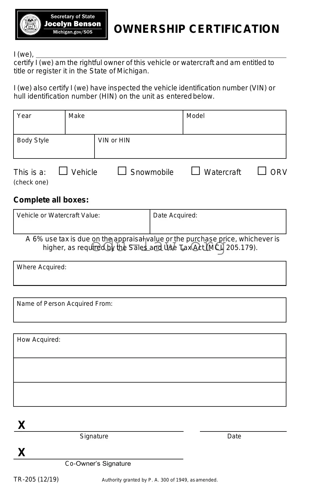 Fill in Your Michigan Tr 205 Template