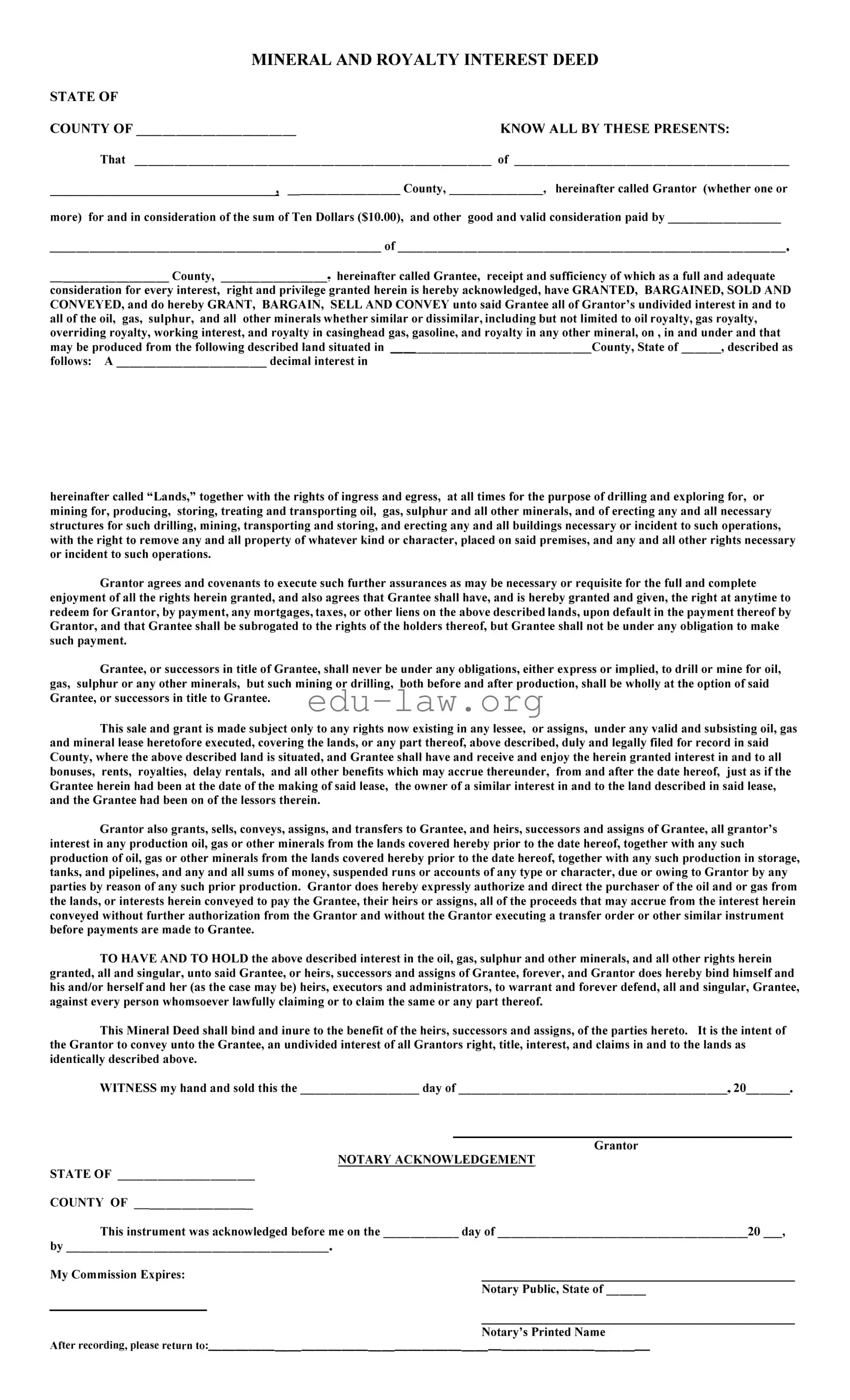 Fill in Your Mineral Deed Template