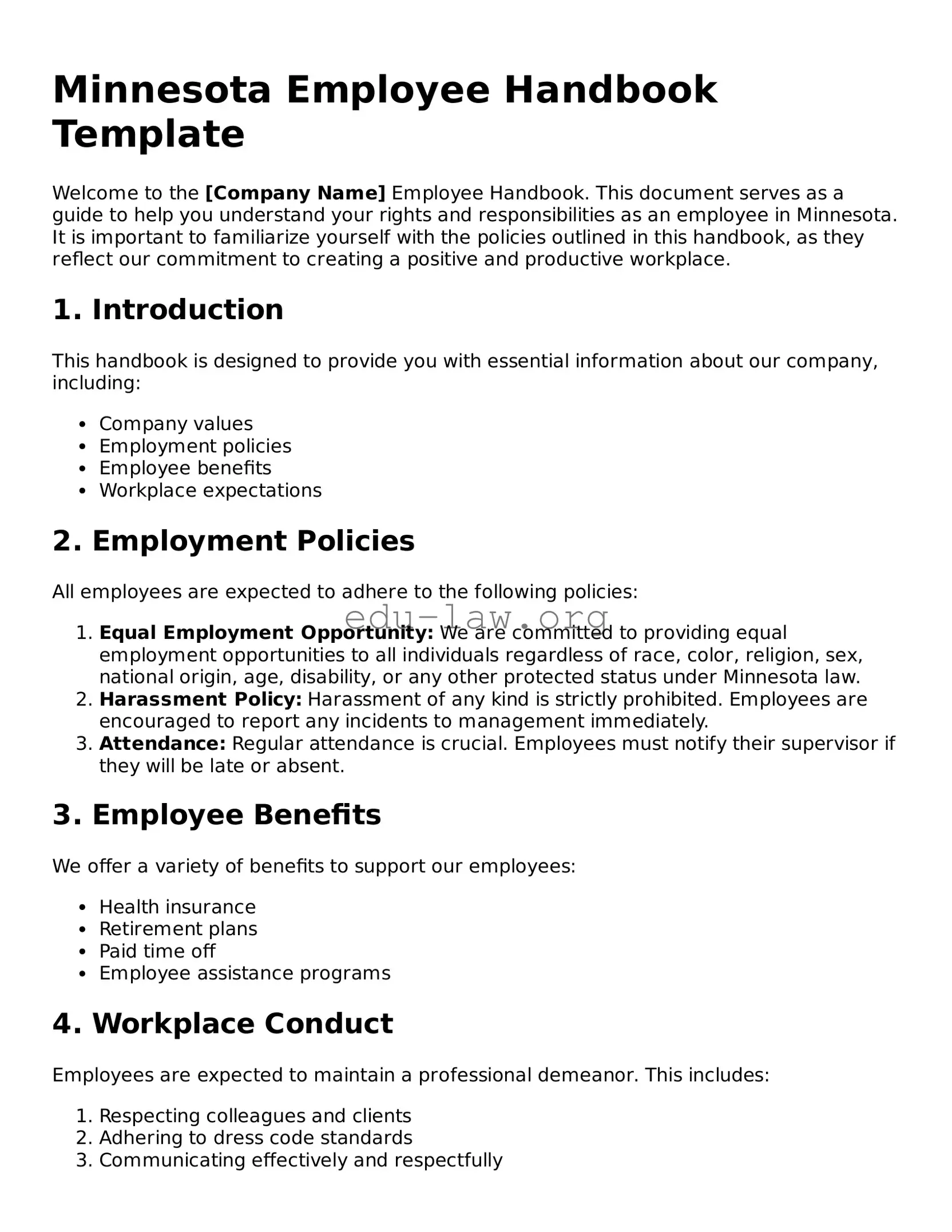 Legal  Employee Handbook Template for Minnesota