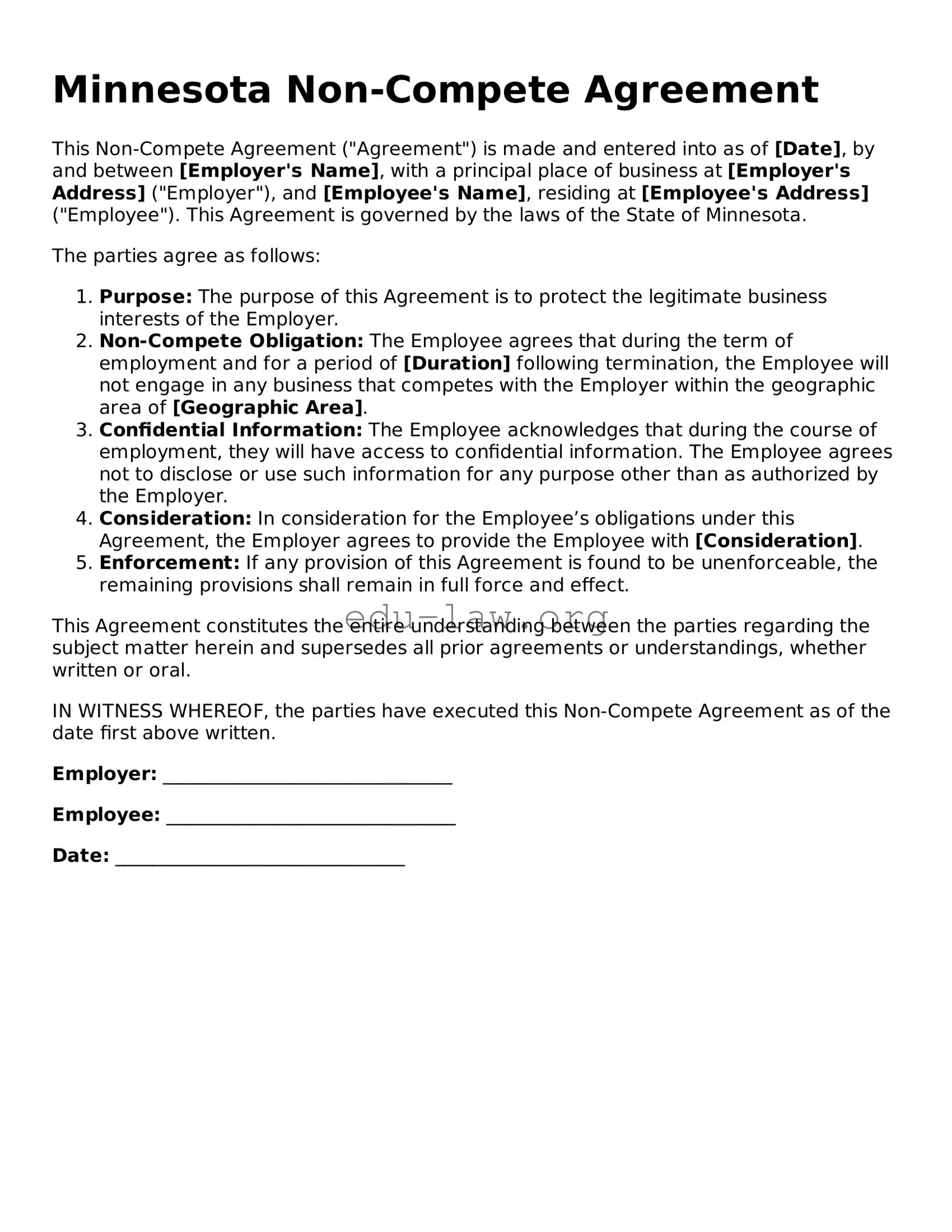 Legal  Non-compete Agreement Template for Minnesota