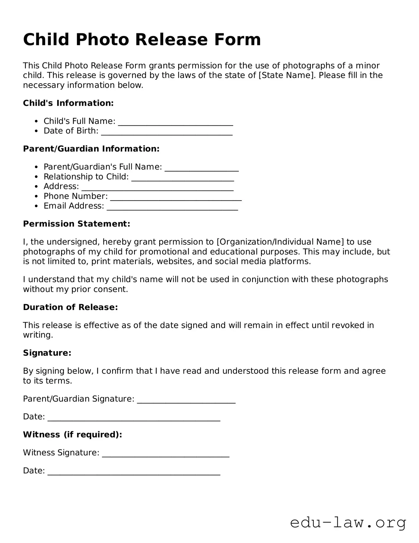 Child Photo Release Template