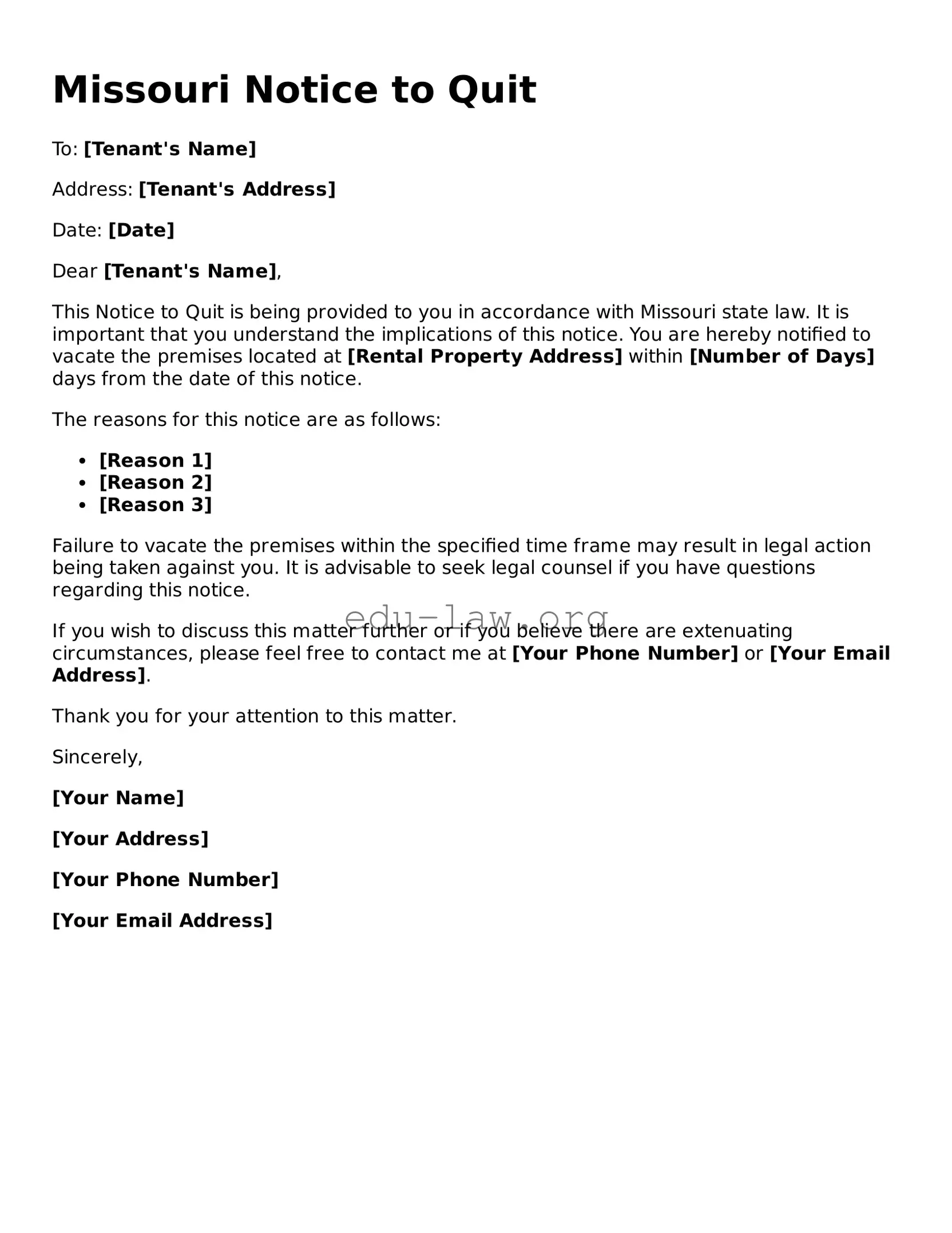 Legal  Notice to Quit Template for Missouri