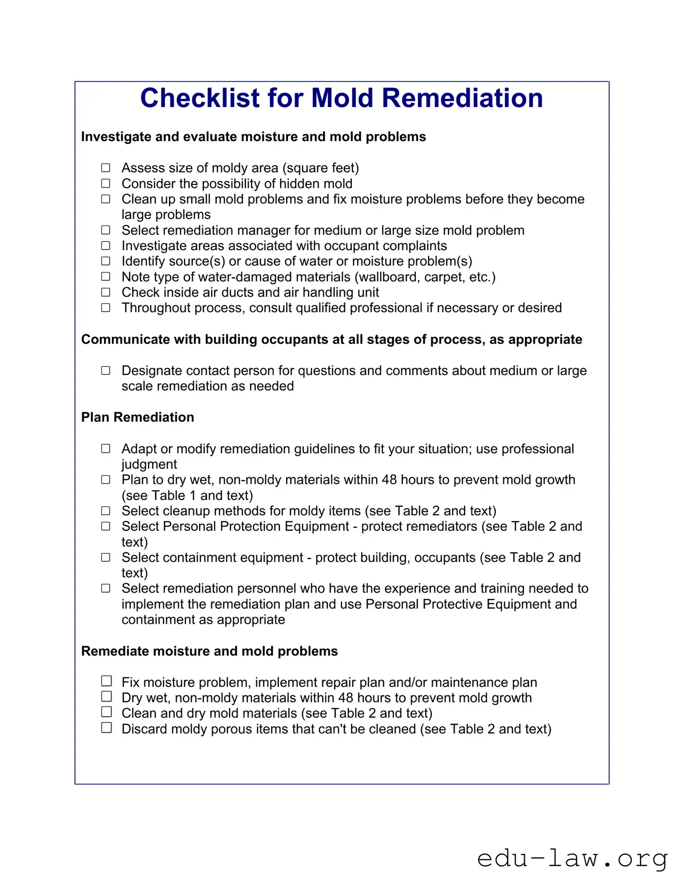 Fill in Your Checklist Mold Template
