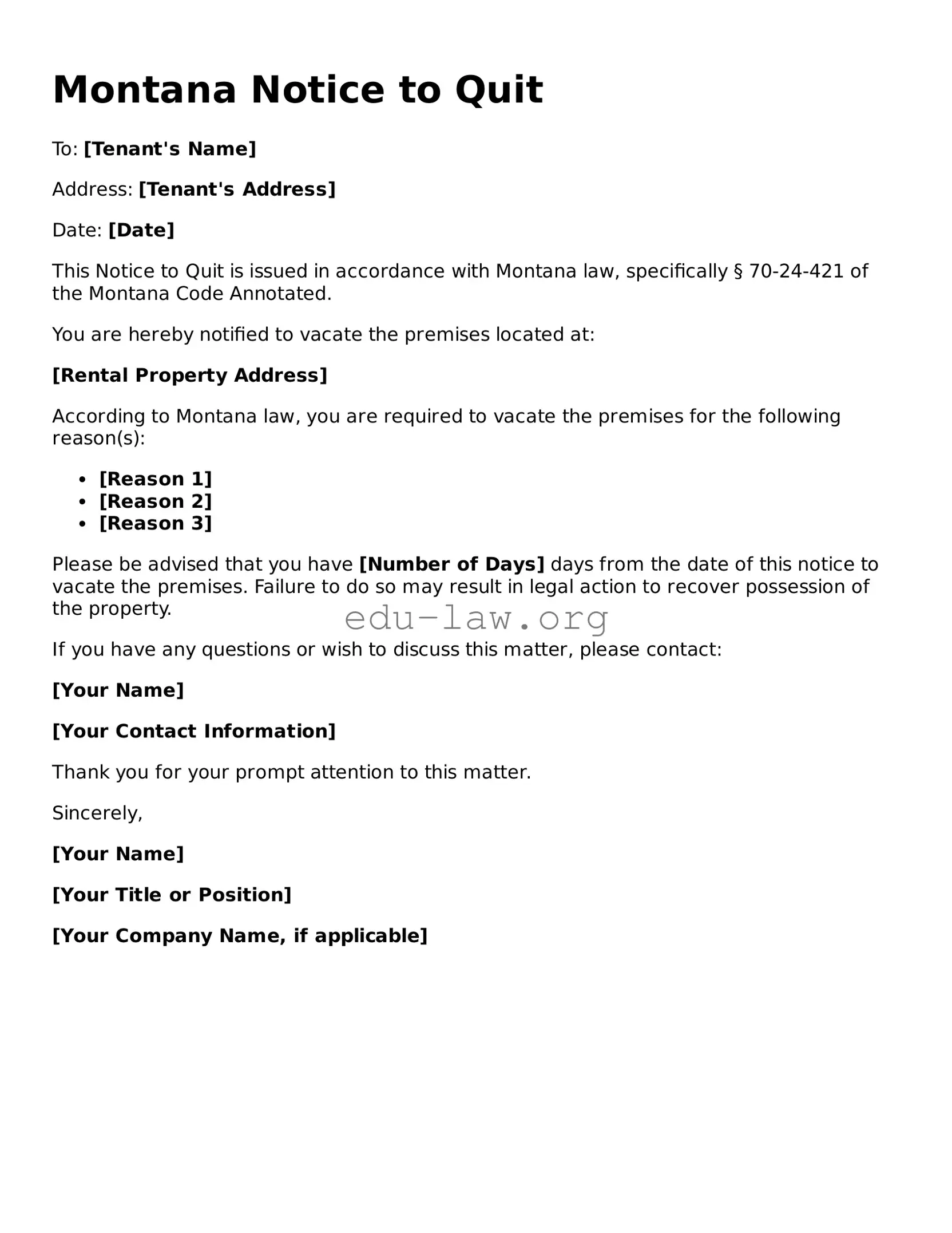 Legal  Notice to Quit Template for Montana