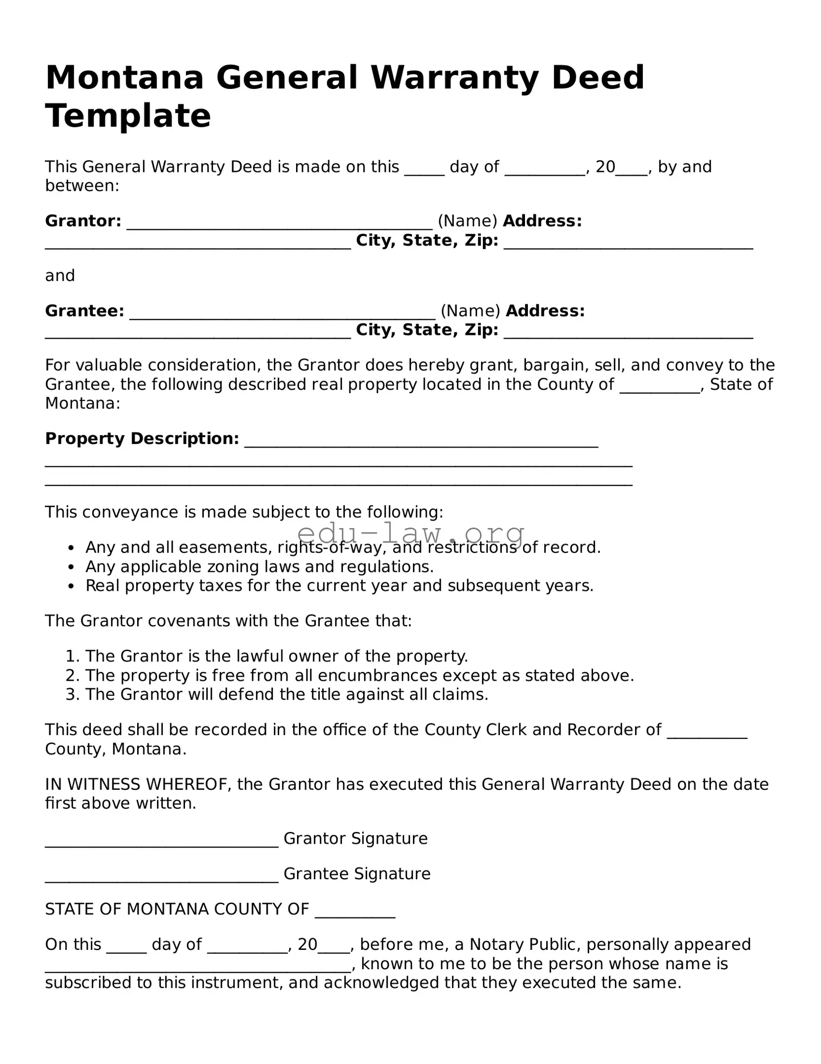 Legal  Deed Template for Montana