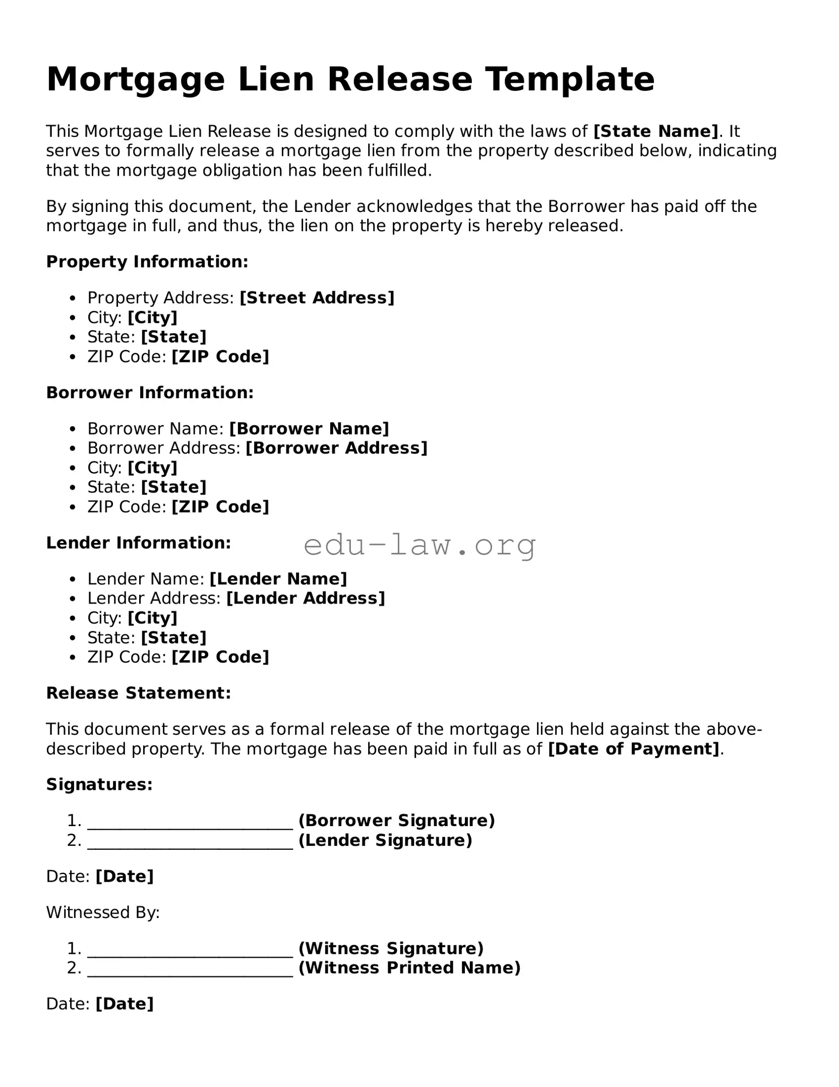 Mortgage Lien Release Template