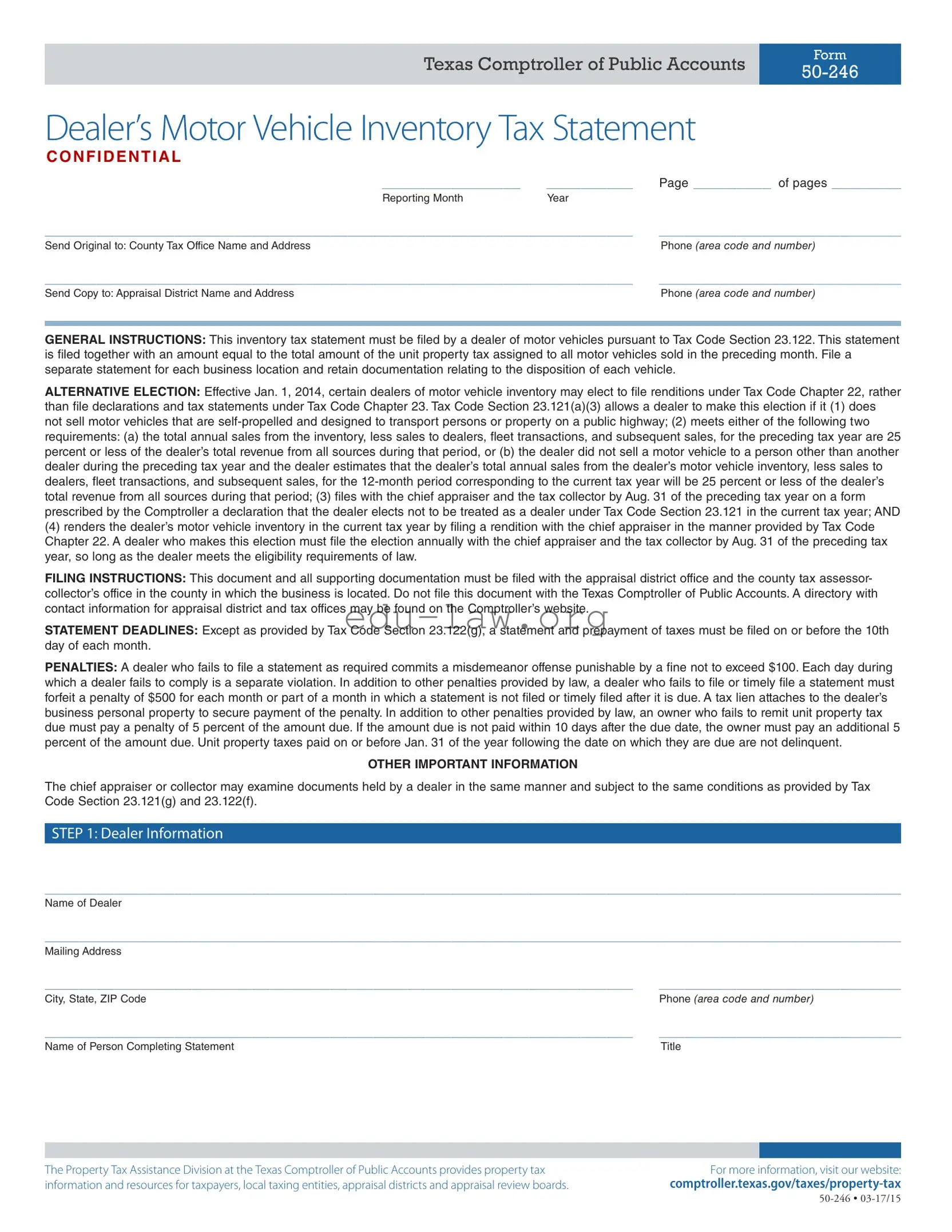 Fill in Your Inventory Tax 50 246 Template