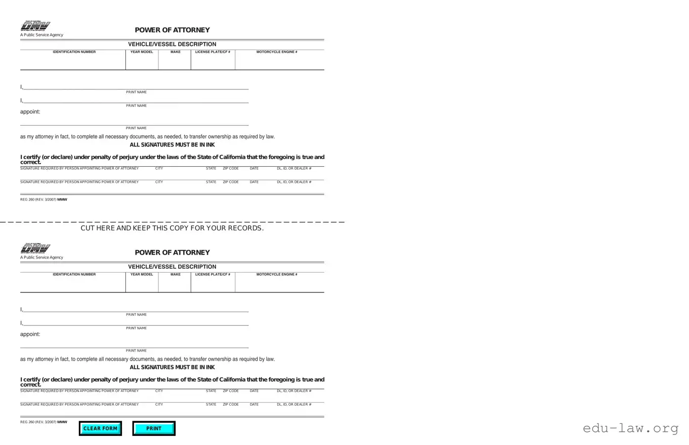 Fill in Your Vehicle POA REG 260 Template