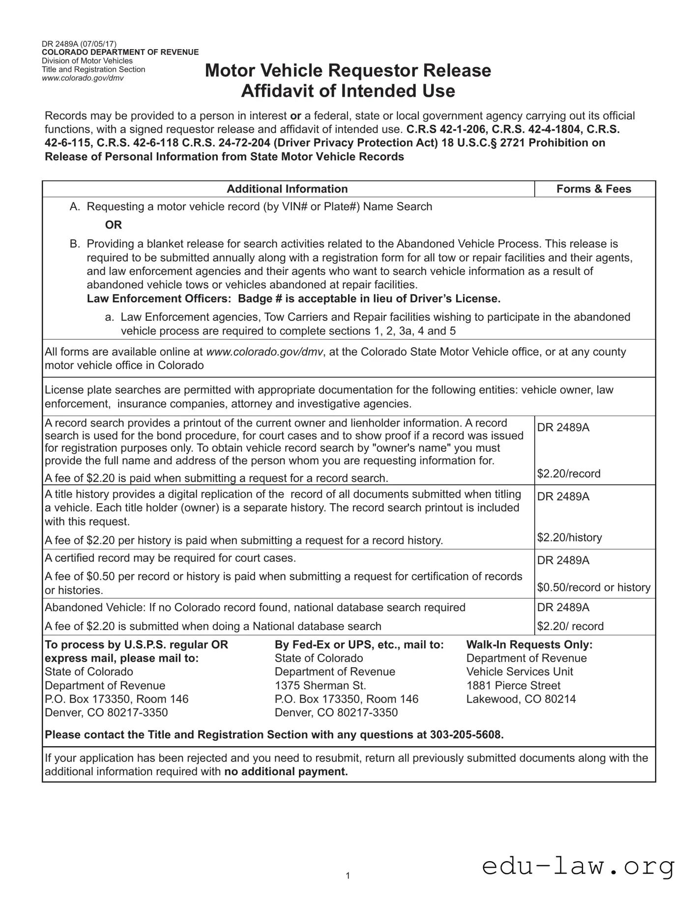 Fill in Your Colorado Dr 2489A Template