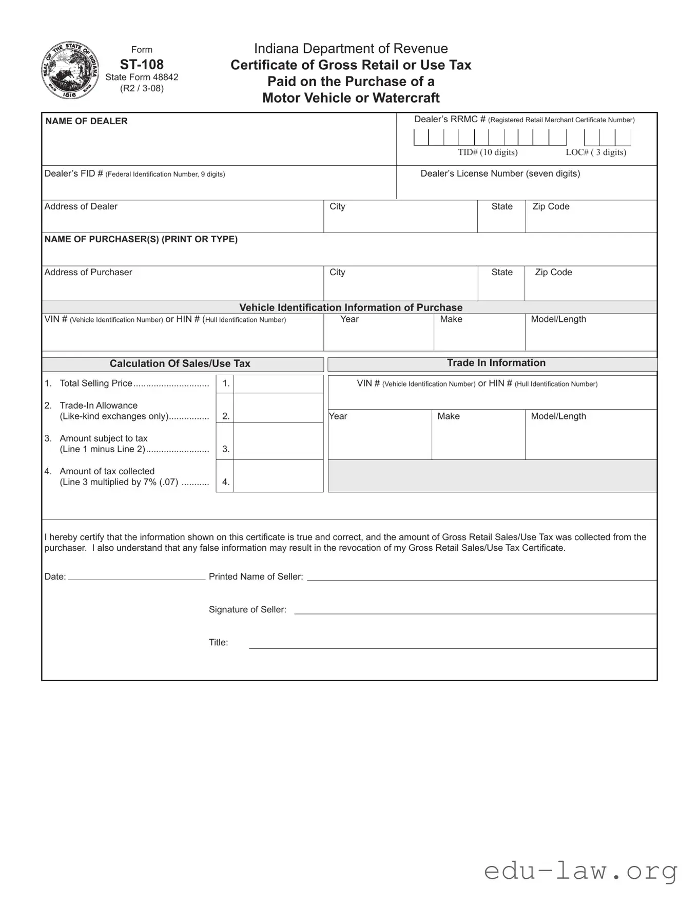 Fill in Your St 108 Template