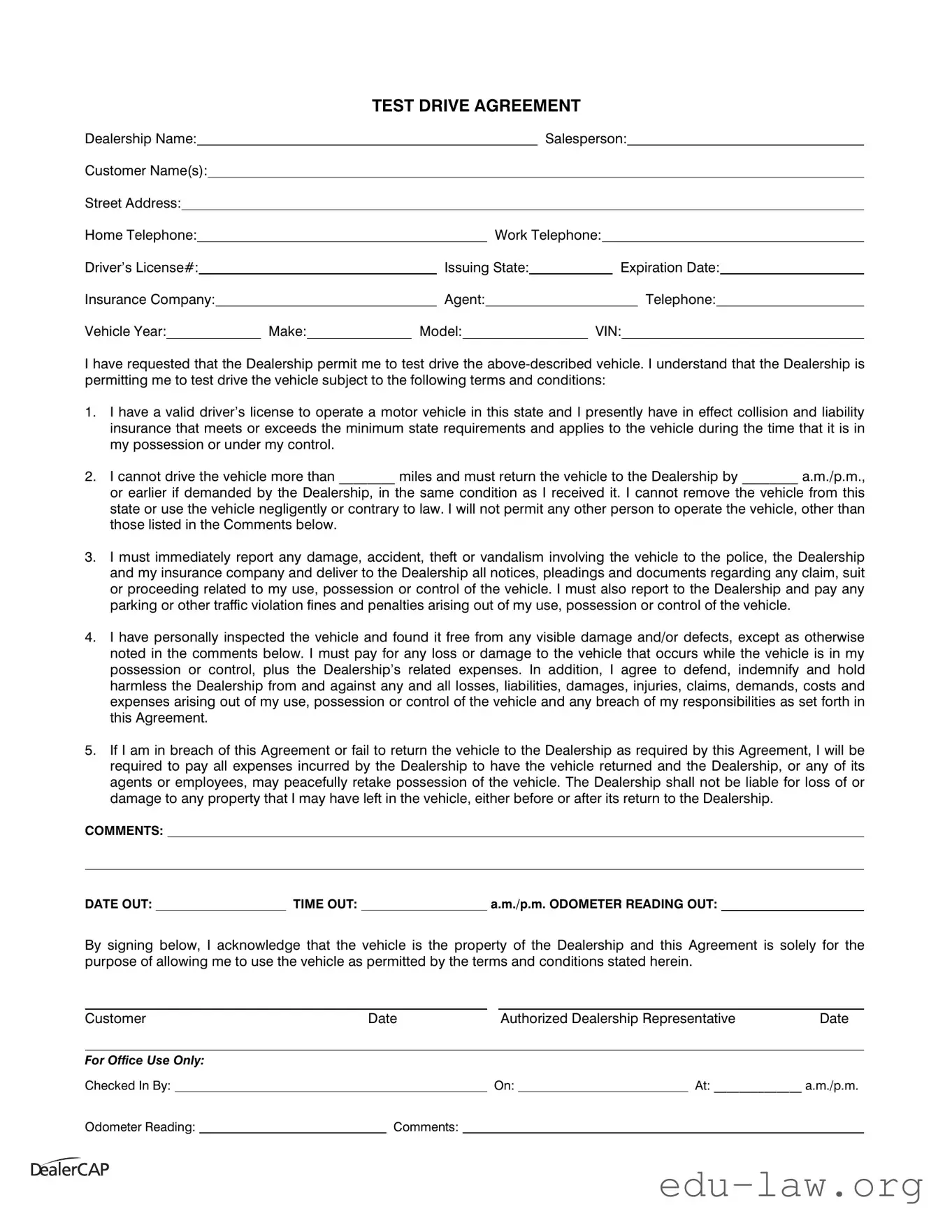 Fill in Your Test Drive Template