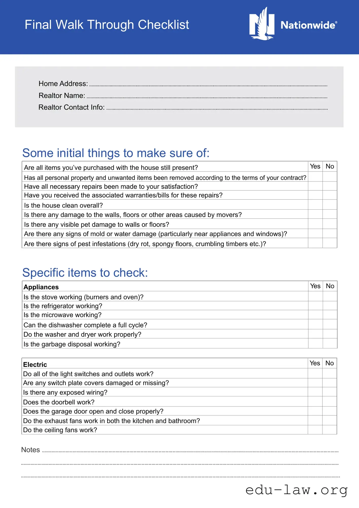 Fill in Your Final Walk Through Checklist Template