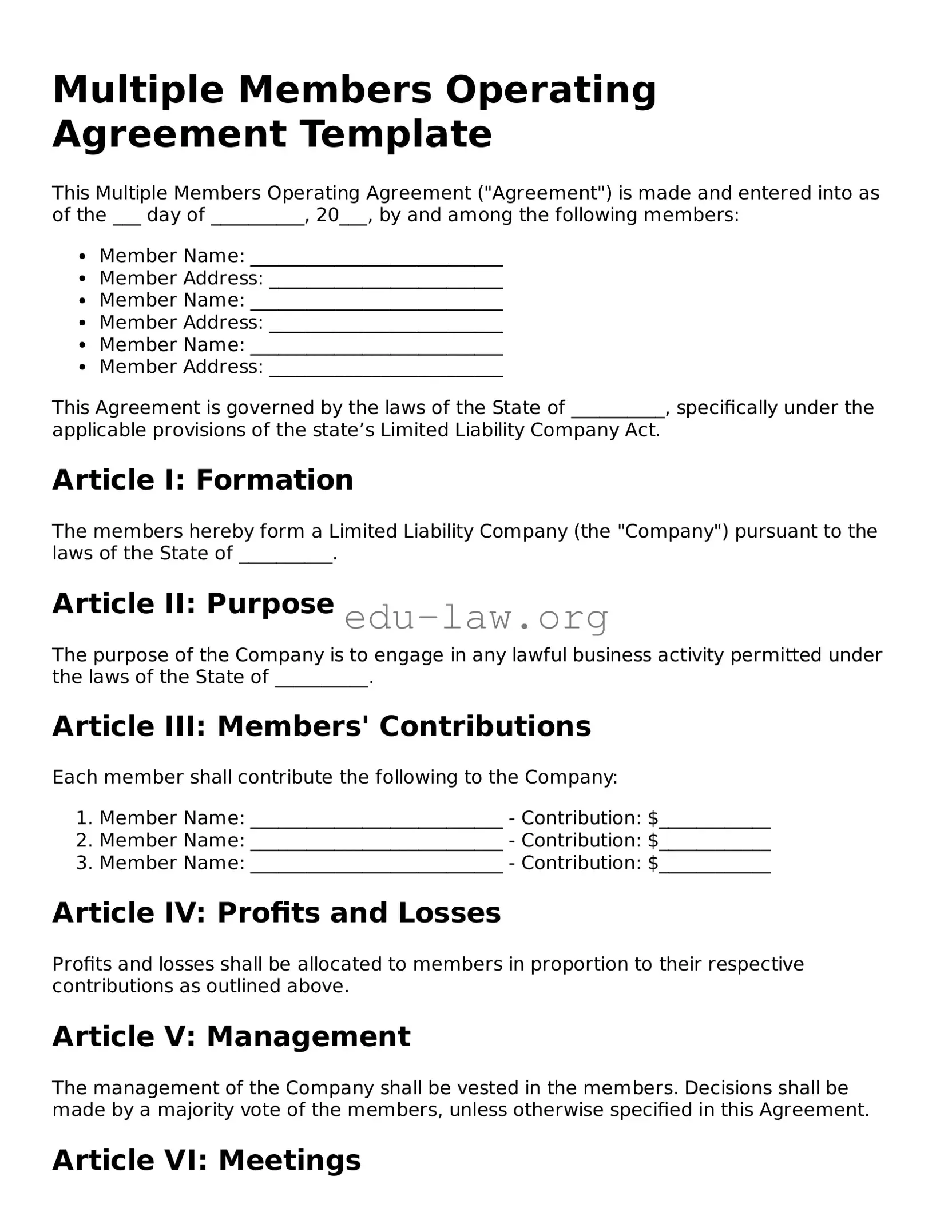 Multiple Members Operating Agreement Template