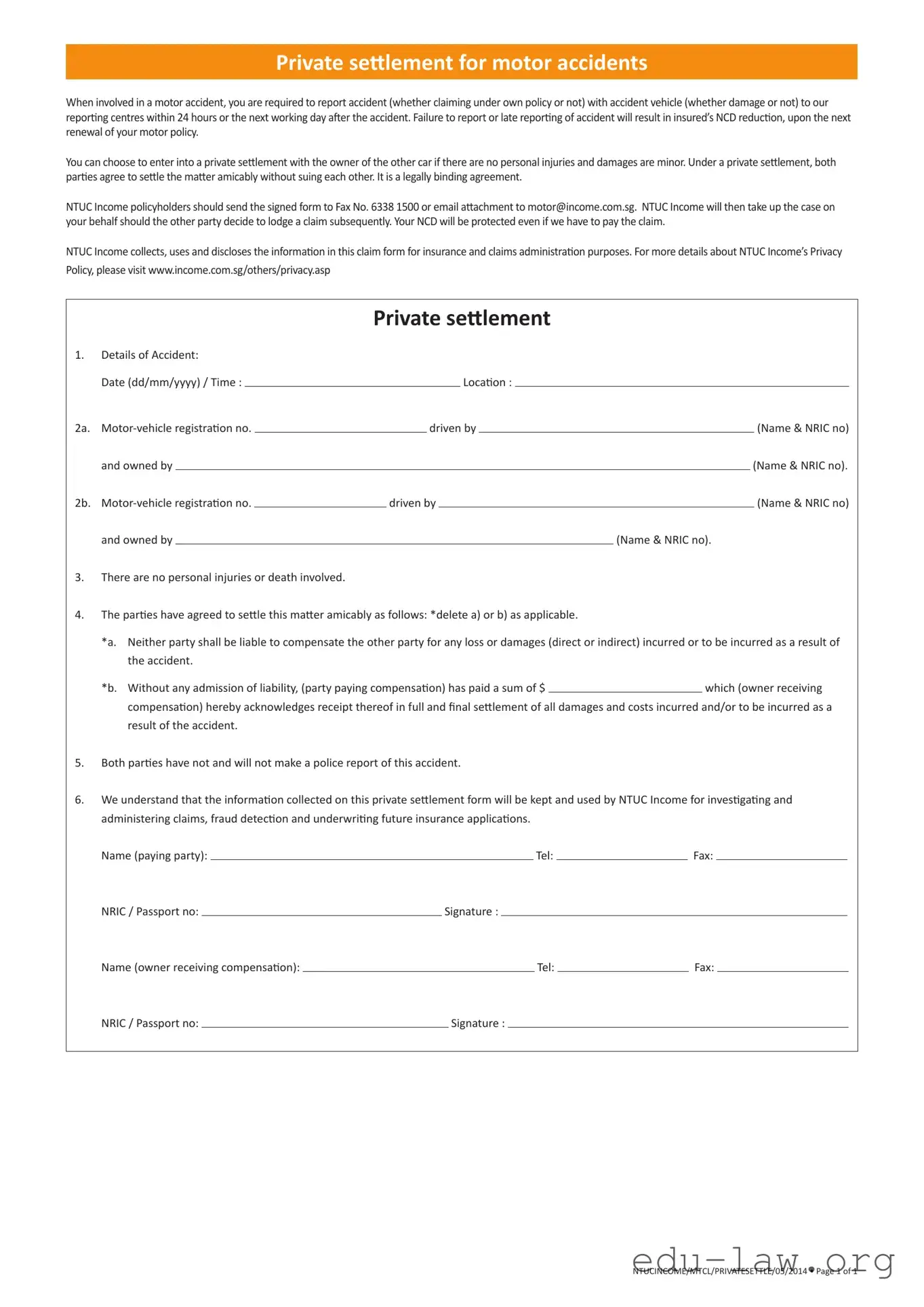Fill in Your Settlement Motor Accident Template