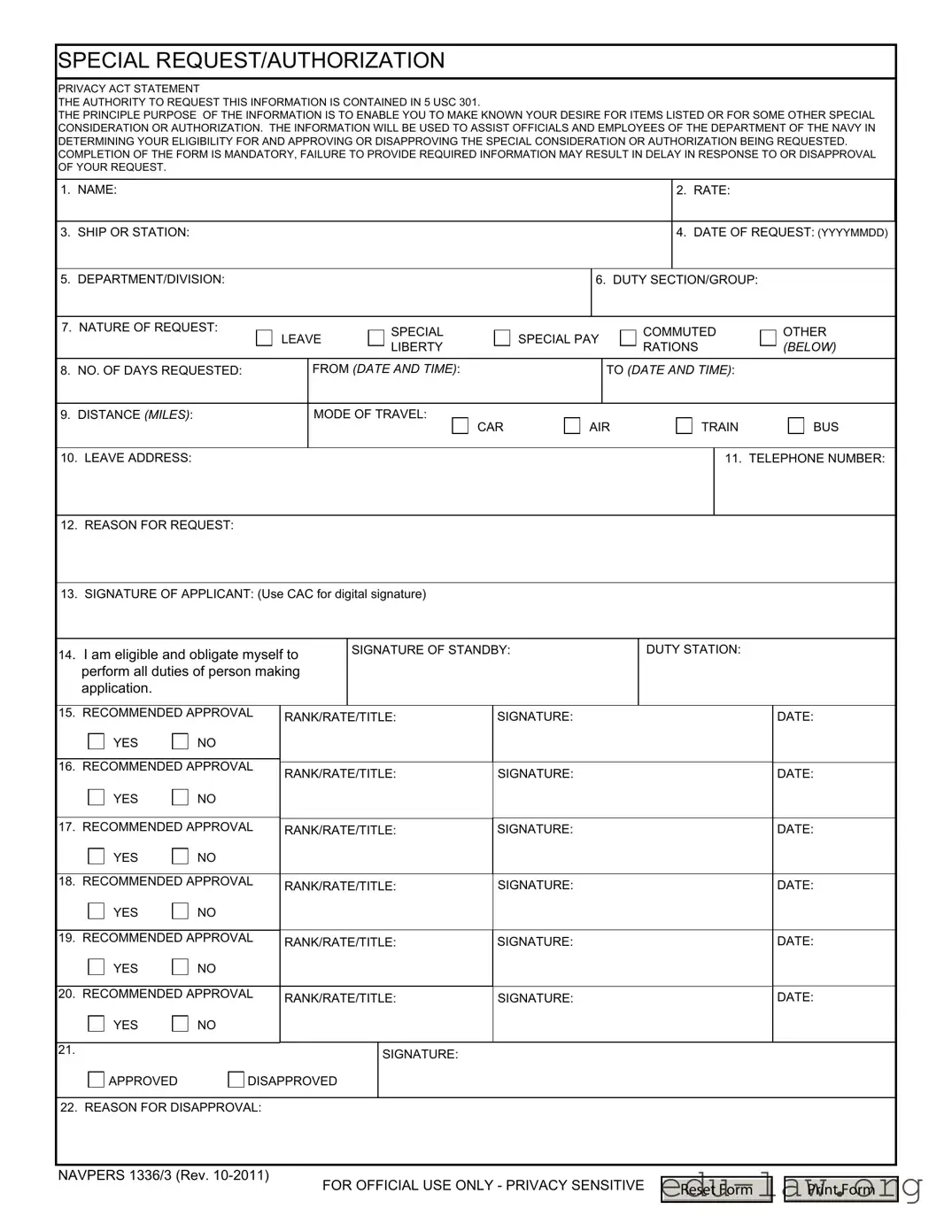 Fill in Your Navpers 1336 3 Template
