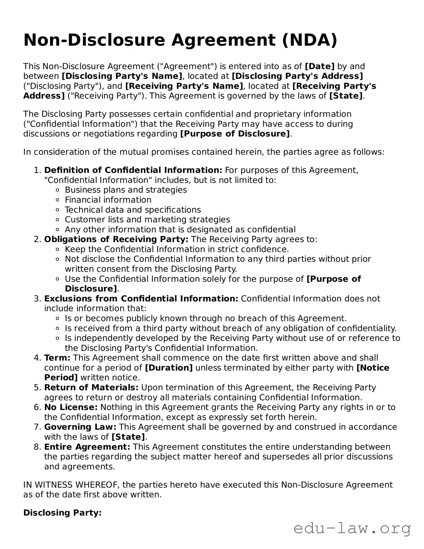 Non-disclosure Agreement Template