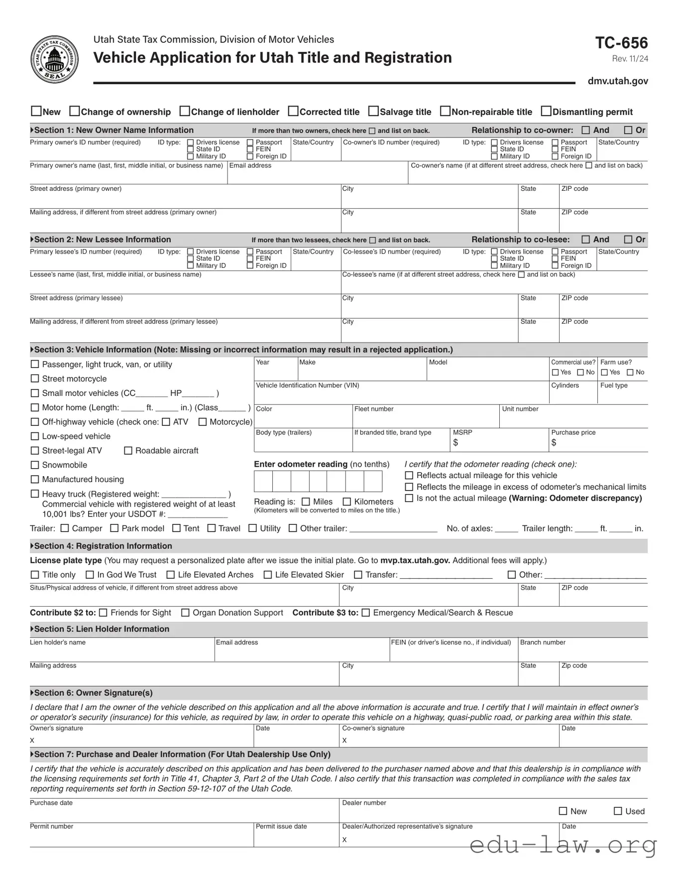 Fill in Your Utah Dmv Tc 656 Template