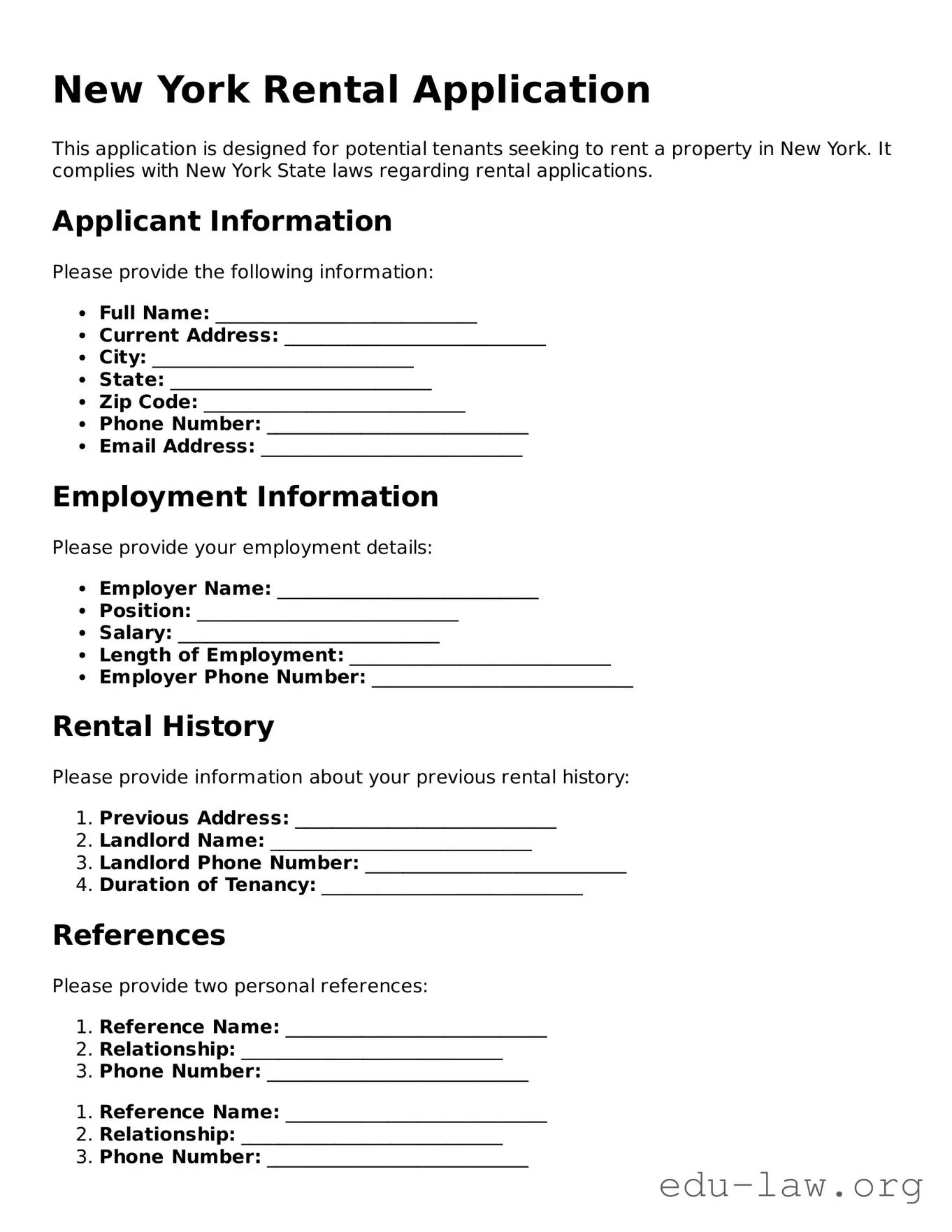 Legal  Rental Application Template for New York