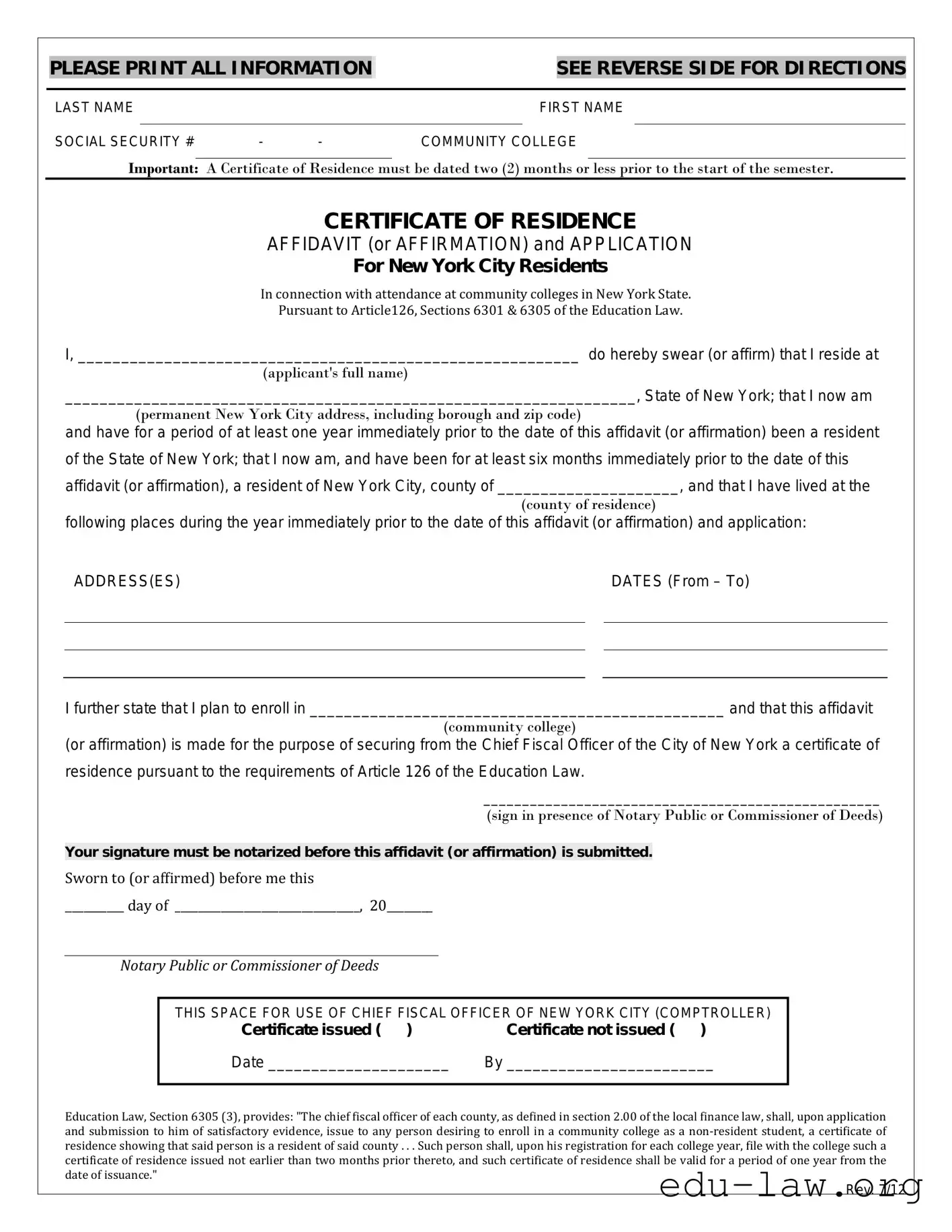 Fill in Your Certificate Of Residence Template