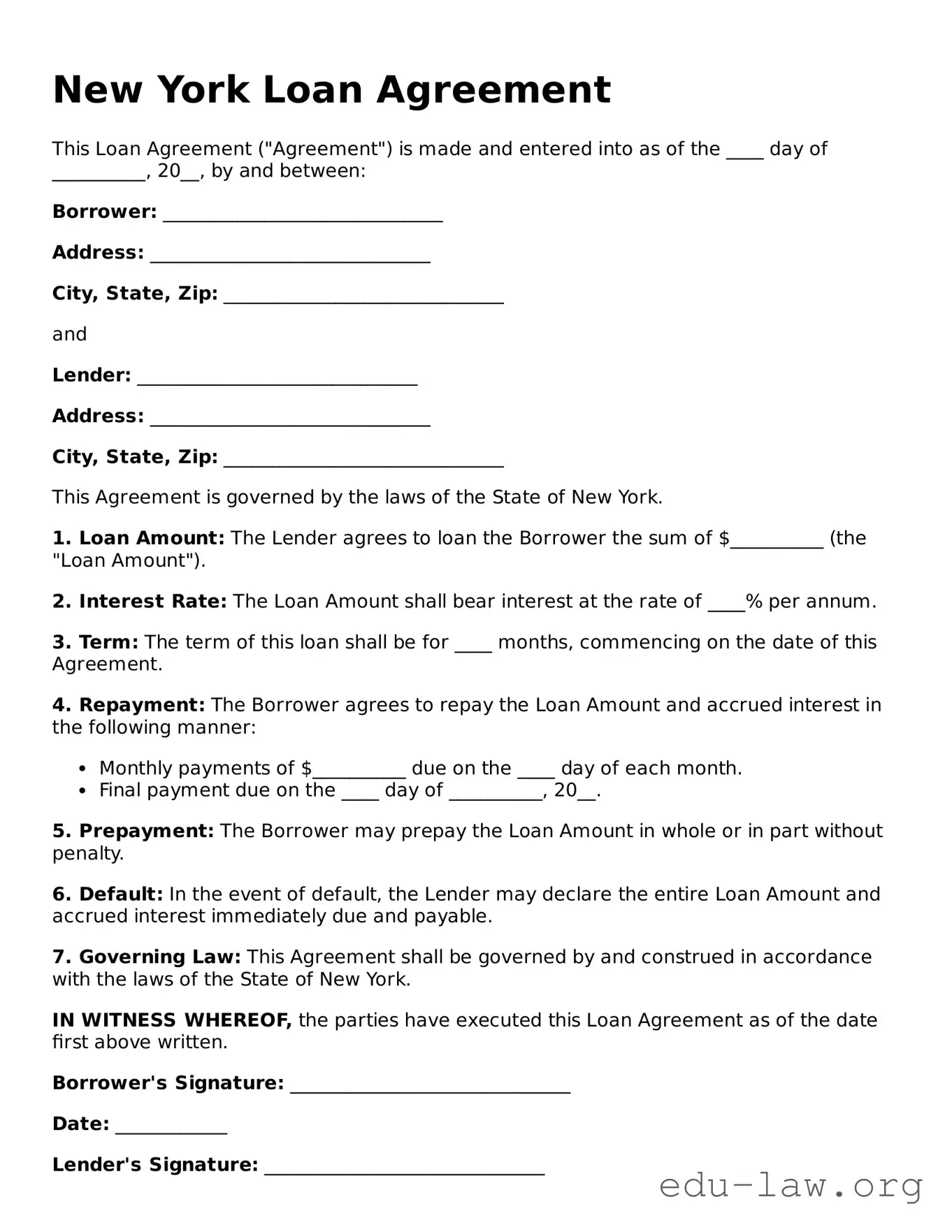 Legal  Loan Agreement Template for New York