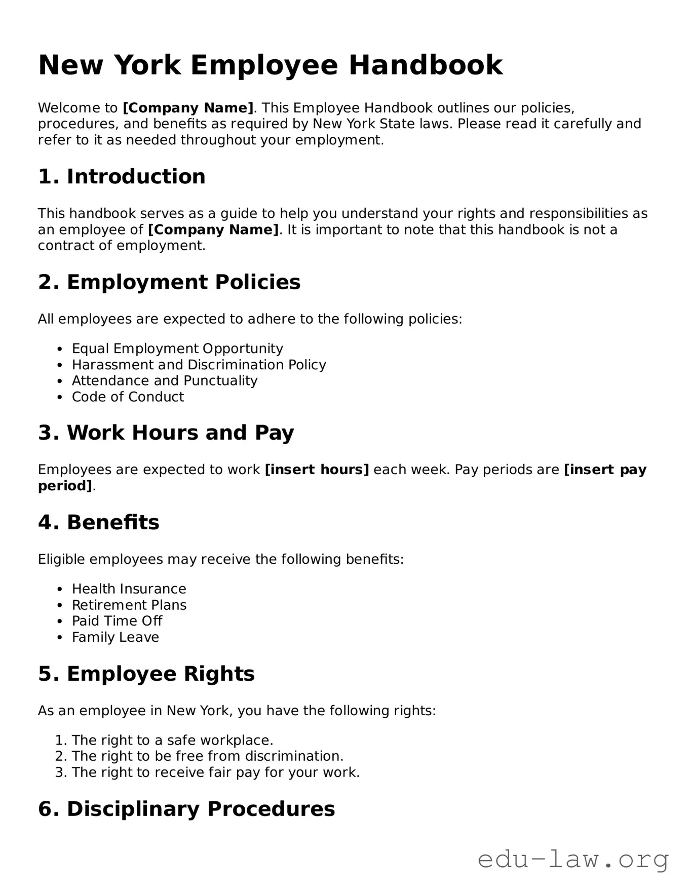 Legal  Employee Handbook Template for New York