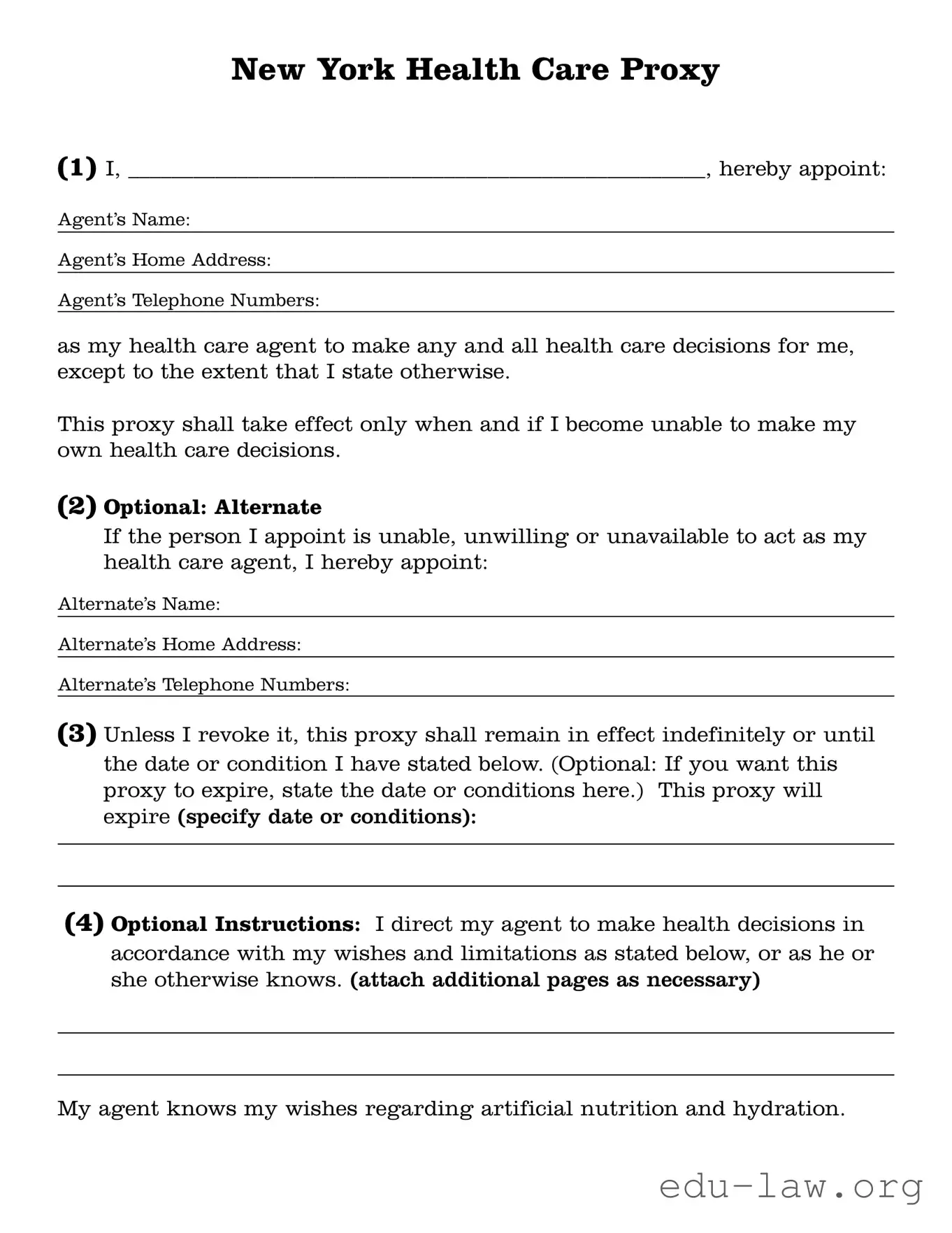 Fill in Your Ny Health Proxy Template