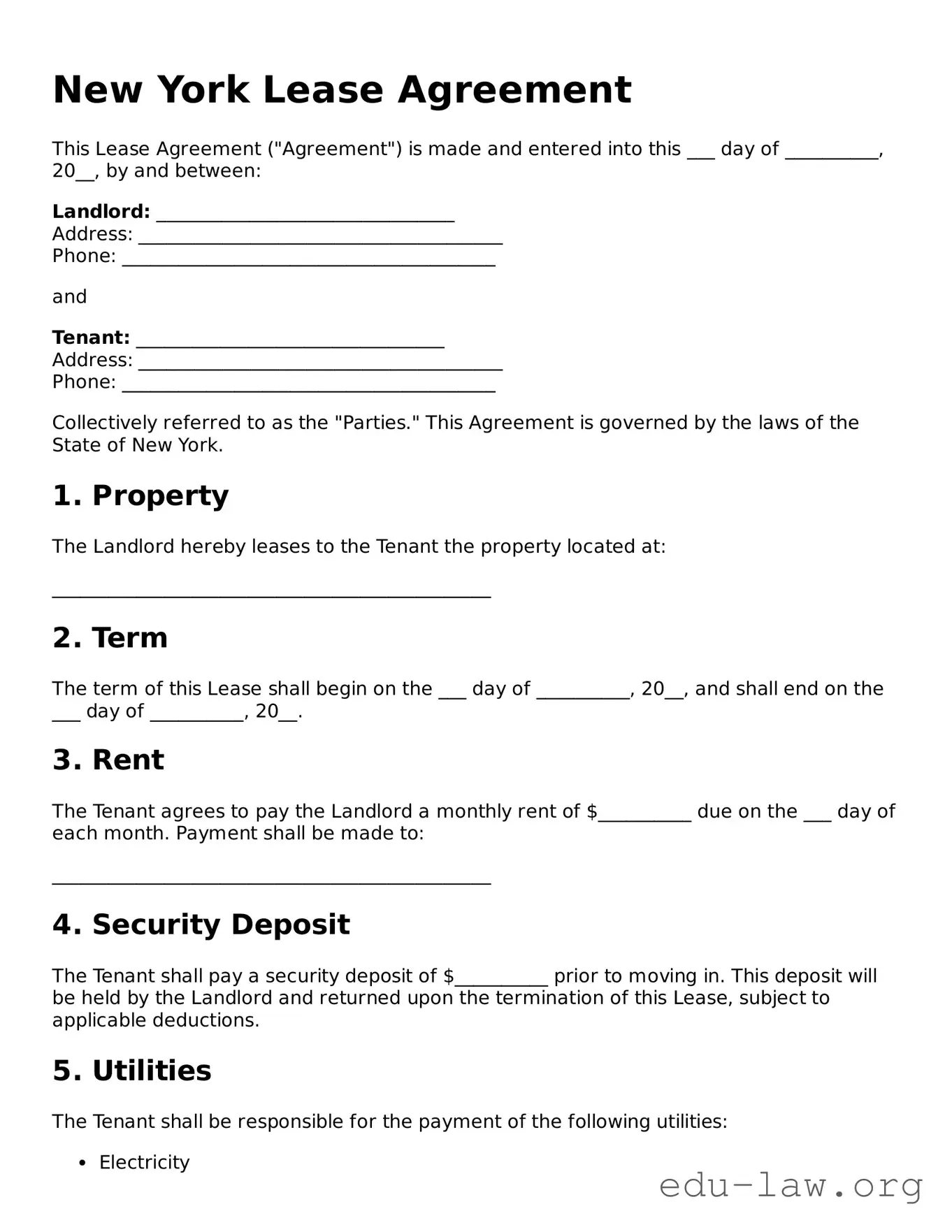 Legal  Lease Agreement Template for New York