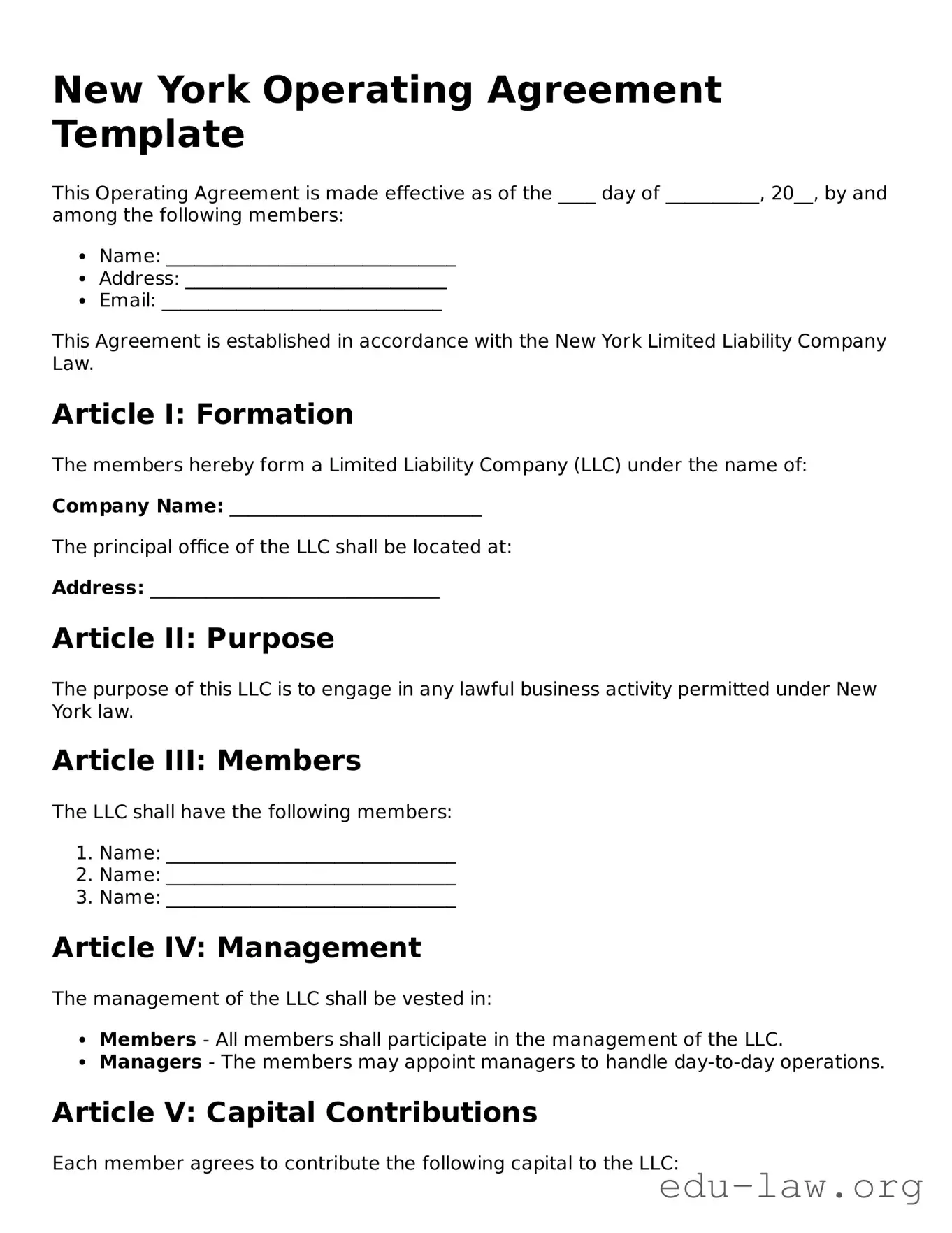 Legal  Operating Agreement Template for New York