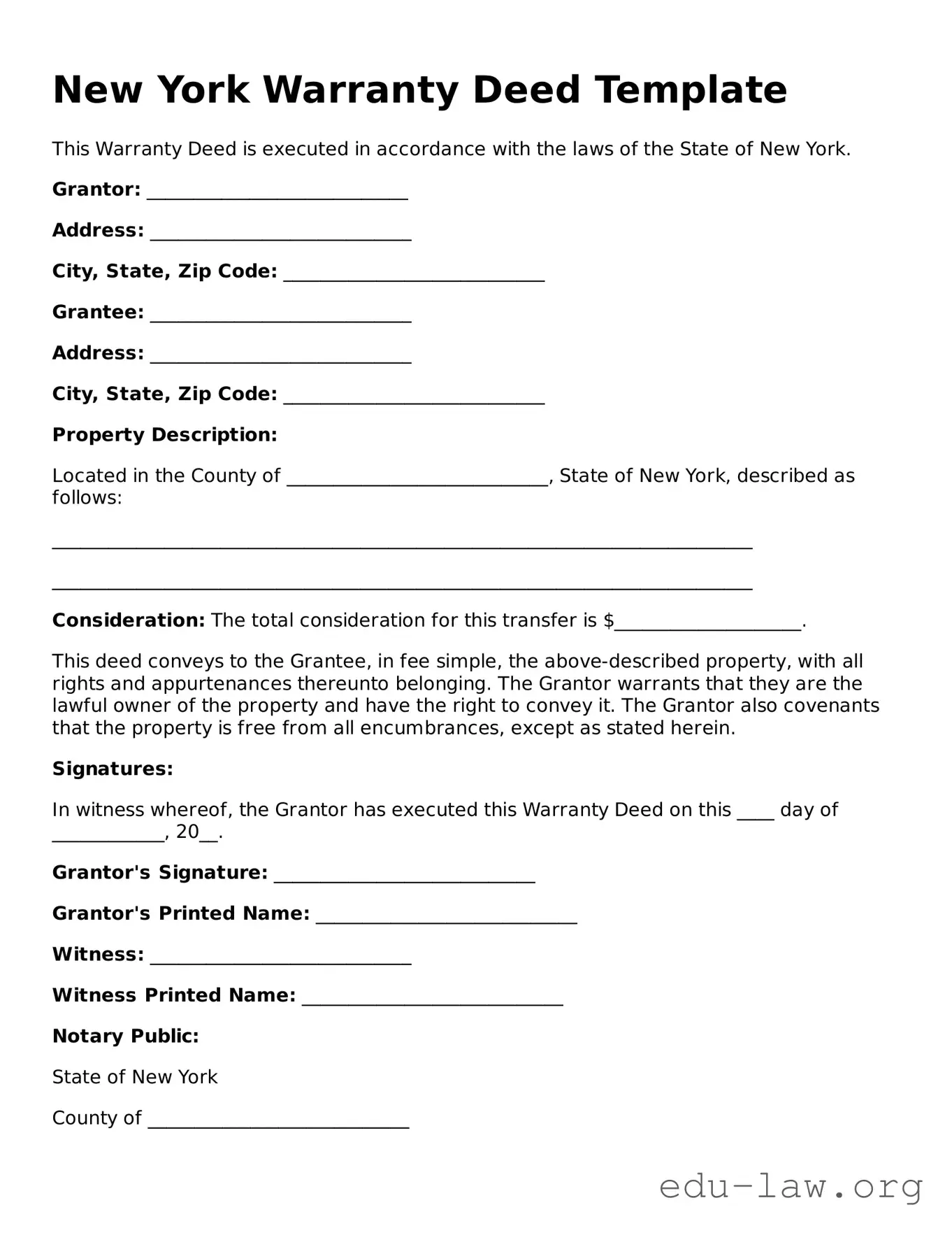 Legal  Deed Template for New York