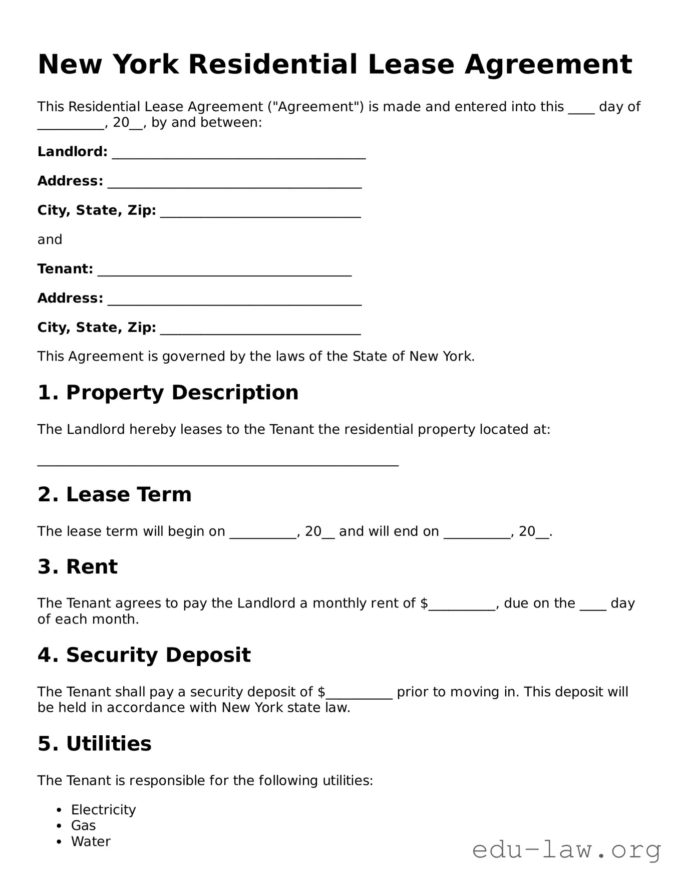 Legal  Residential Lease Agreement Template for New York
