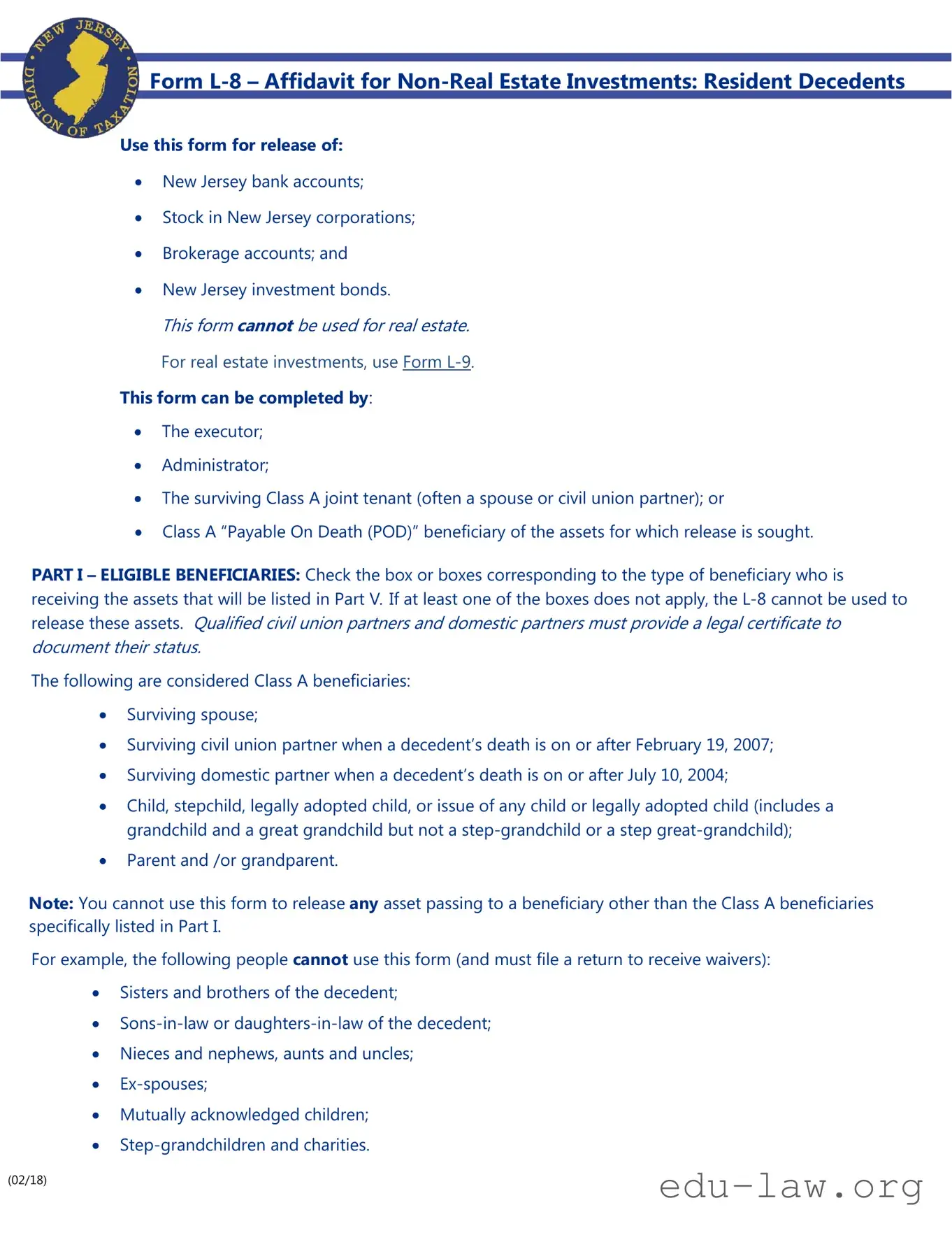 Fill in Your Nj L 8 Template